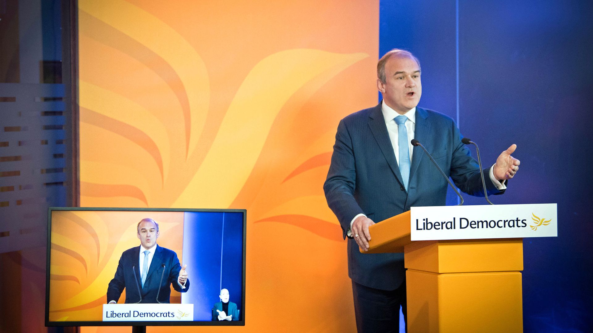 Liberal Democrat leader Sir Ed Davey delivers his keynote speech during the party's online conference - Credit: PA