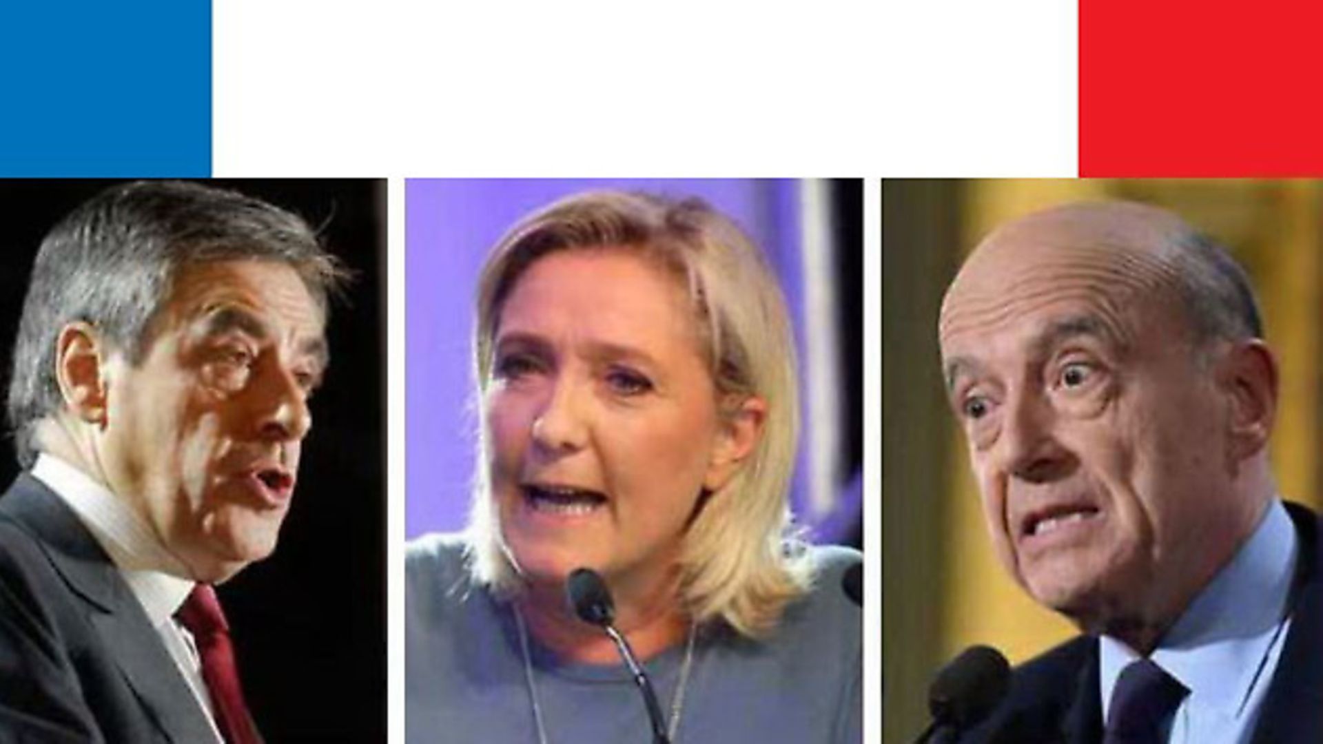 (L-R) Francois Fillon; Marine le Pen; Alain Juppe - Credit: Archant