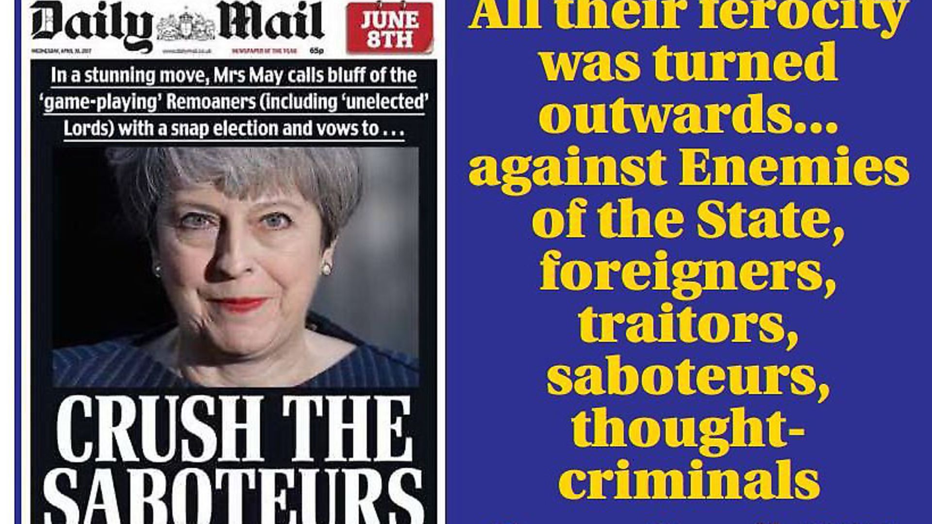 Daily Mail front page, 2017; George Orwell, 1949 - Credit: Archant