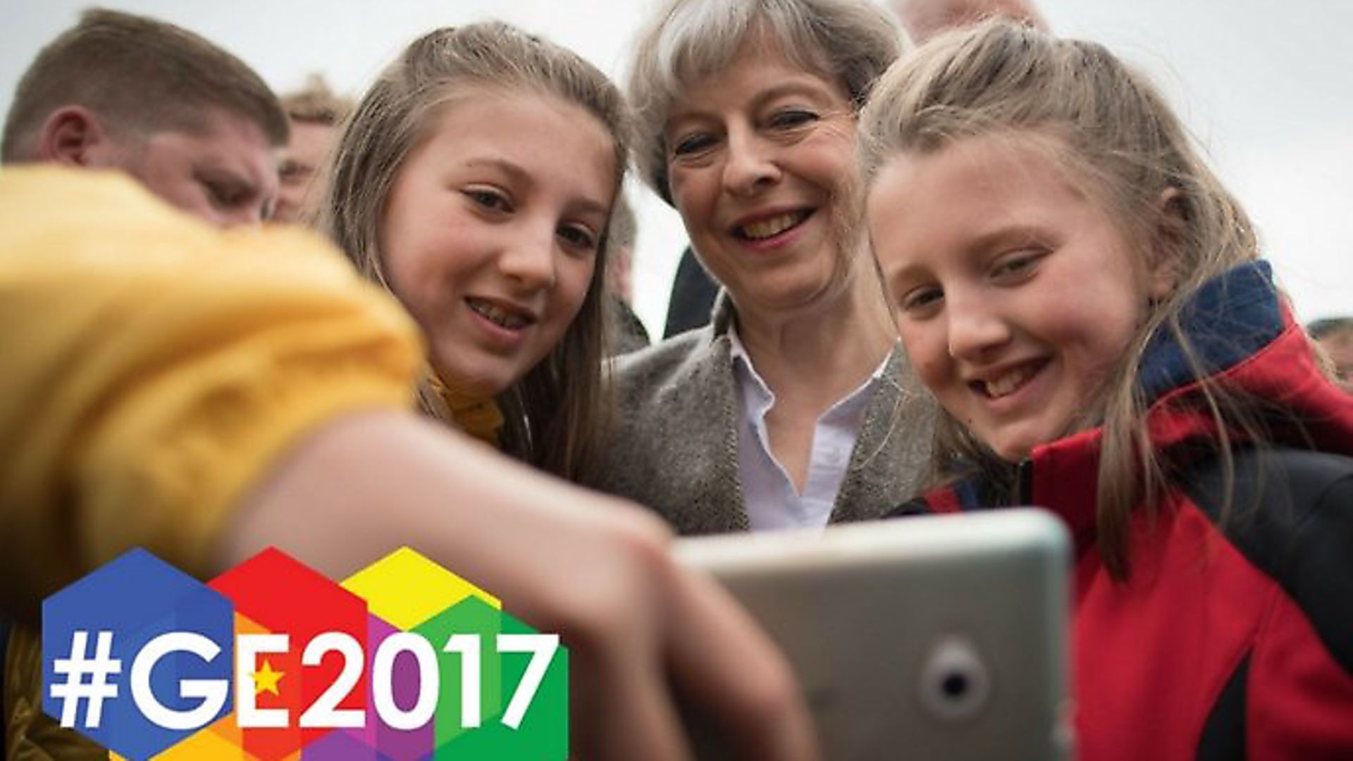 Theresa May poses for a selfie - Credit: Archant