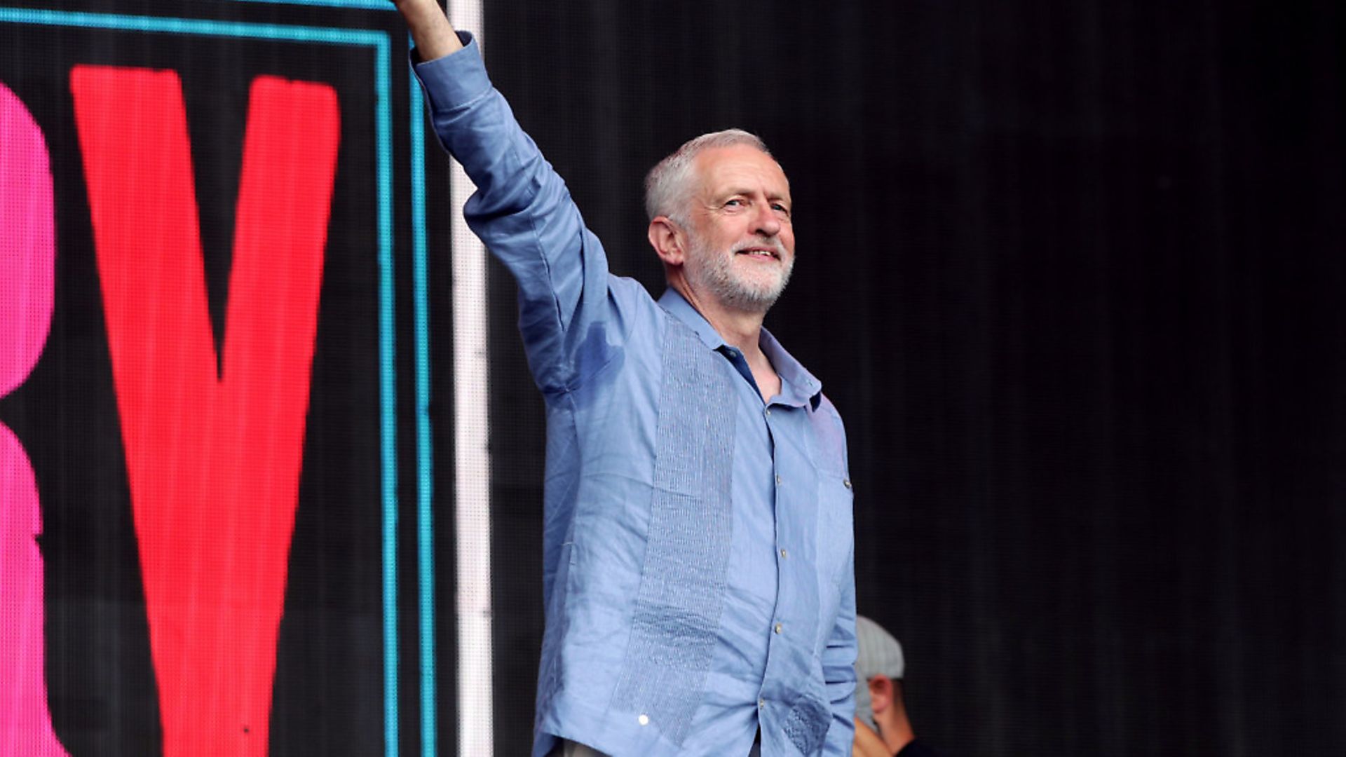 Labour leader Jeremy Corbyn speaks to the crowd from the Pyramid stage at Glastonbury Festival, at Worthy Farm in Somerset. - Credit: PA Wire/PA Images