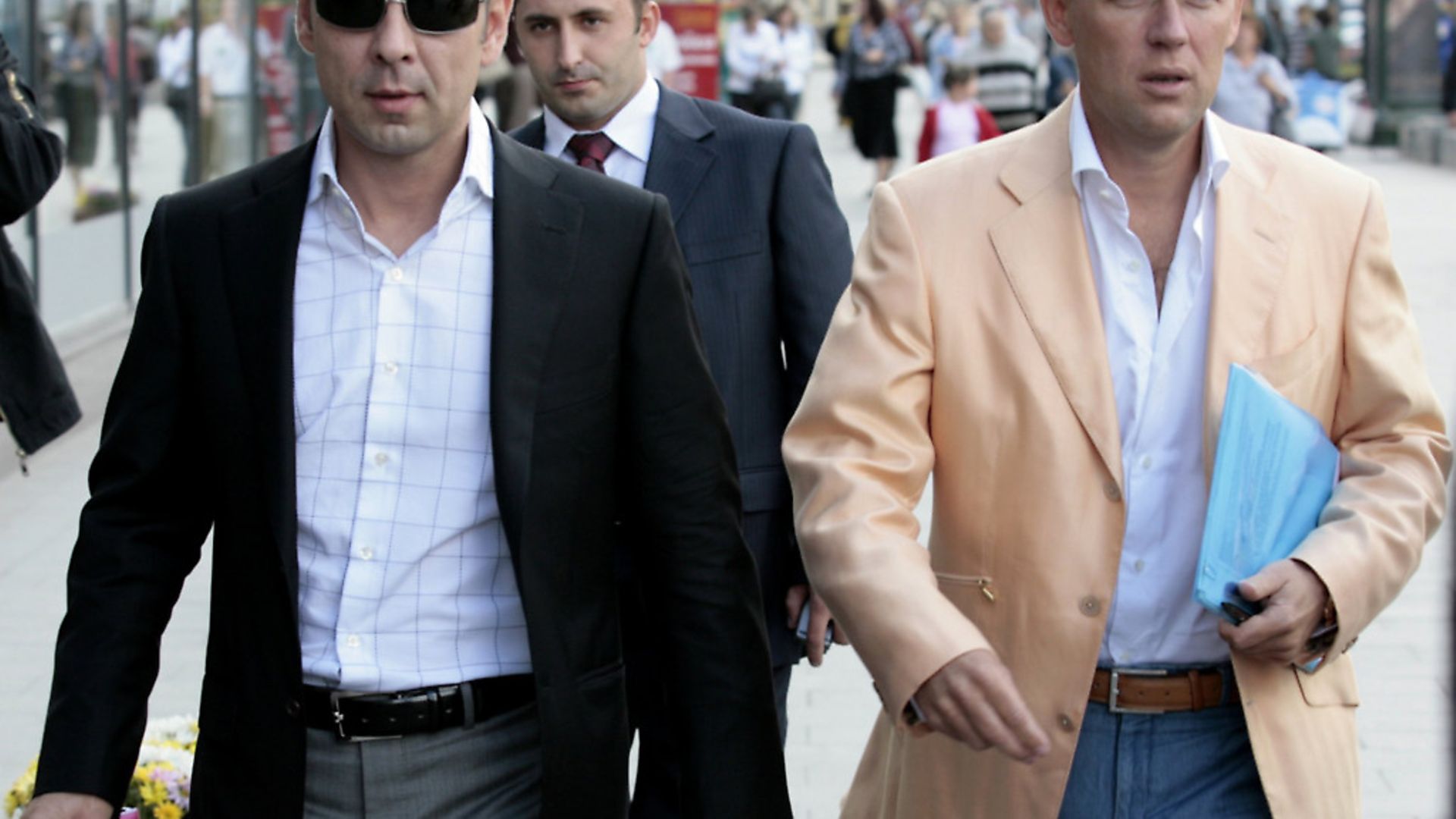 Dmitry Kovtun (L) and Andrei Lugovoi (R) walk toward the Echo Moskvy radio studio in Moscow, 29 August 2007. Picture: PAVEL ZELENSKY/AFP/Getty Images - Credit: AFP/Getty Images