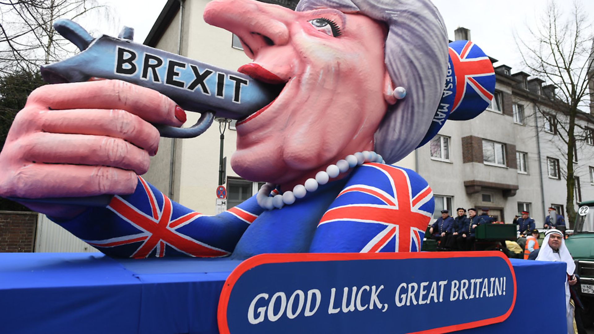 A float focusing on the outcome of the British EU referendum in Dusseldorf, Germany. Photo: Federico Gambarini/dpa - Credit: DPA/PA Images