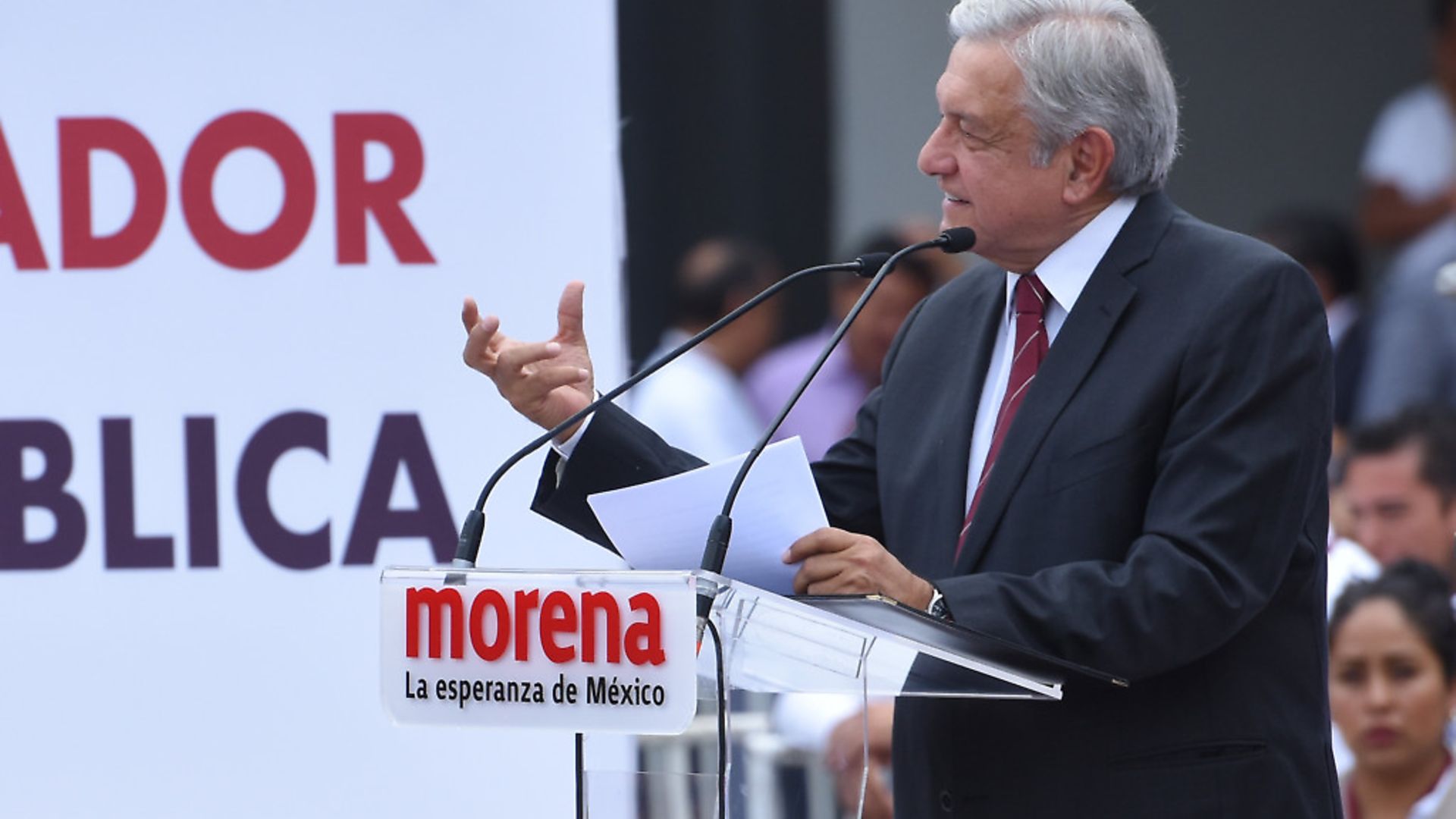 Andres Manuel Lopez Obrador (AMLO) is seen during a meeting with his followers at outside of the National Electoral Institute (INE) on March 16, 2018 in Mexico City, Mexico Photo: PA / NurPhoto - Credit: SIPA USA/PA Images