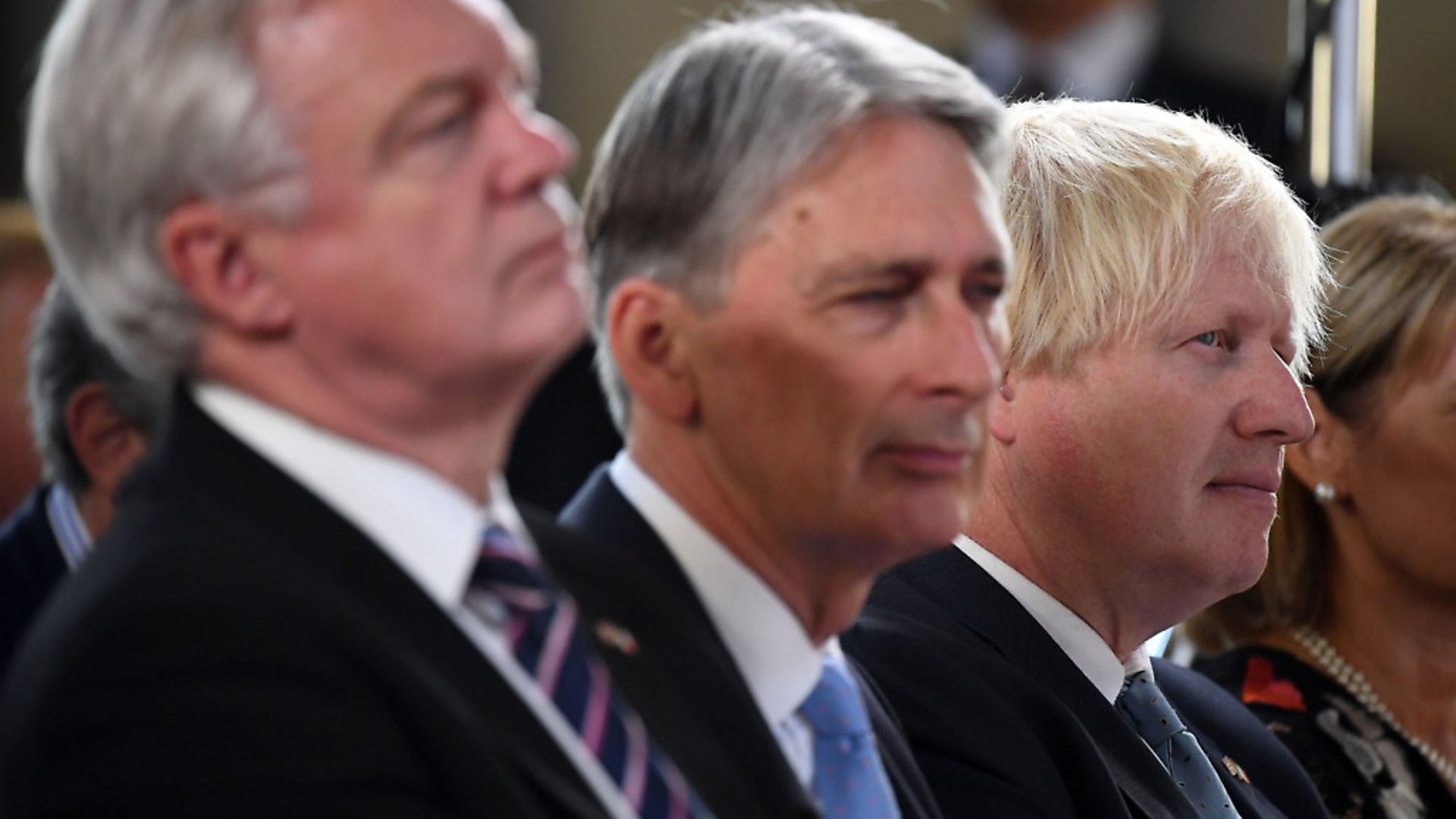 Brexit Secretary David Davis, Chancellor Philip Hammond and Foreign Secretary Boris Johnson listen as Prime Minister Theresa May speaks in Florence, Italy. Photograph: Jeff J Mitchell/PA. - Credit: PA Wire/PA Images