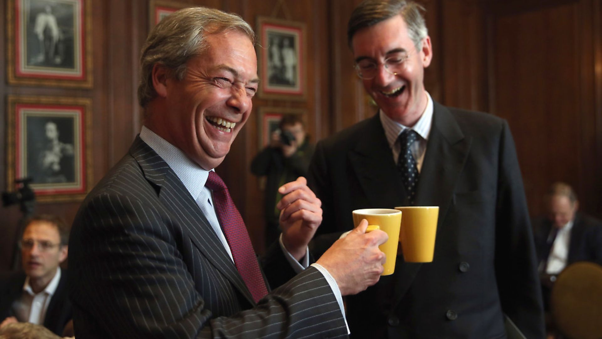 Cheers! Nigel Farage and Jacob Rees-Mogg. Photo: Dan Kitwood/Getty Images. - Credit: Getty Images