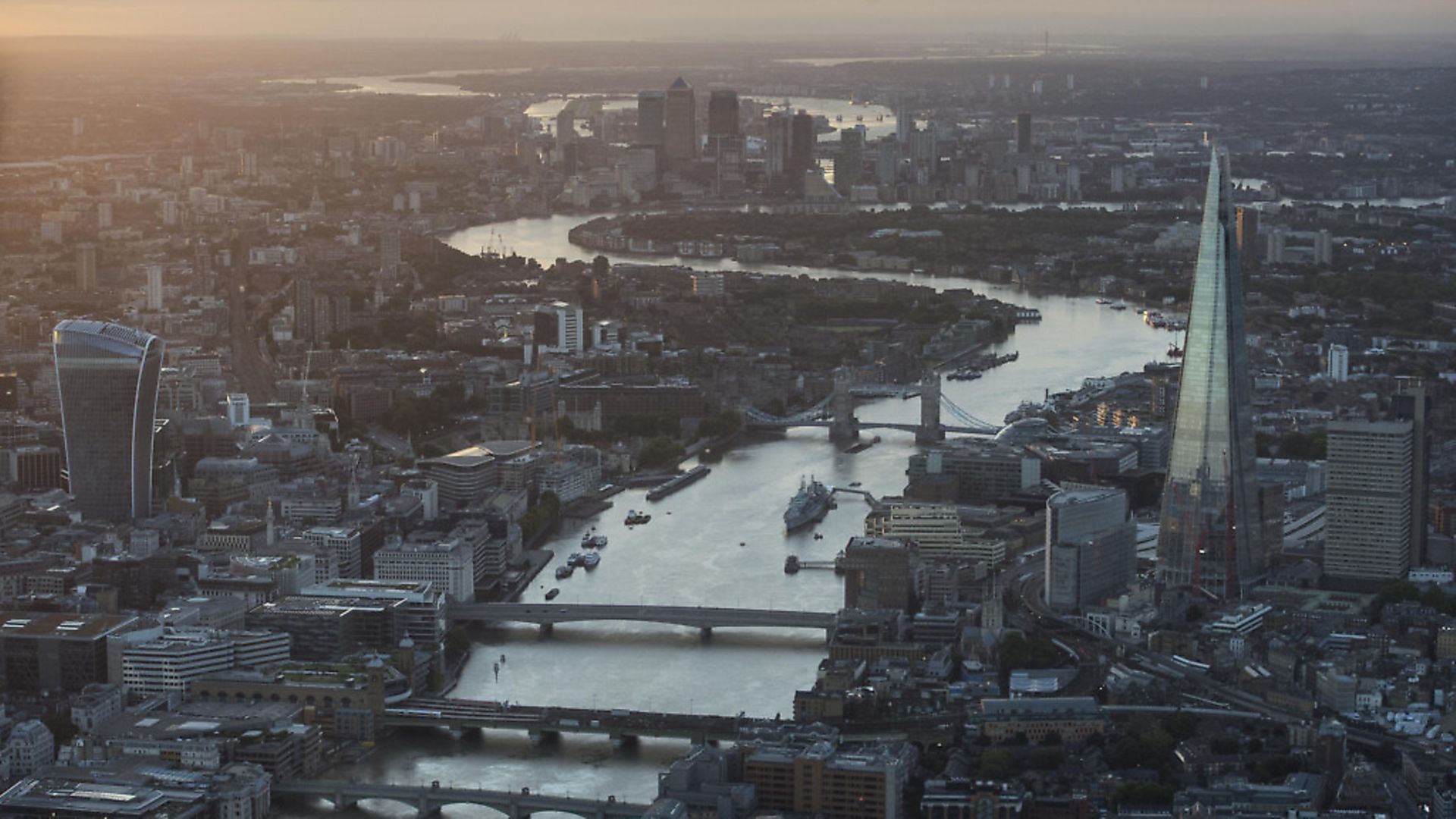 General aerial view of The Shard, Tower Bridge, 20 Fenchurch street, central London and Canary Wharf. Picture: PA - Credit: PA Wire/PA Images