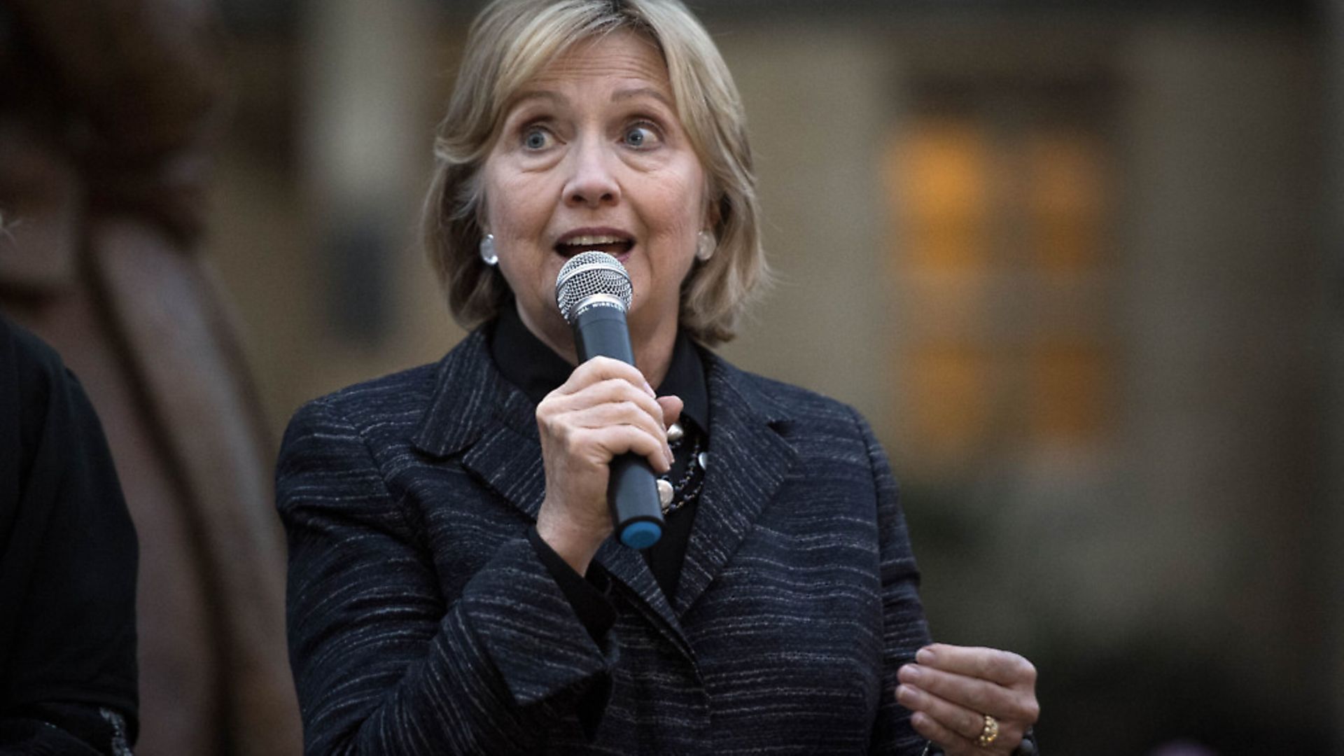 Hillary Clinton outside the Bonavero Institute in Oxford on the 70th anniversary of the Universal Declaration of Human Rights. Photograph: Victoria Jones/PA Wire - Credit: PA
