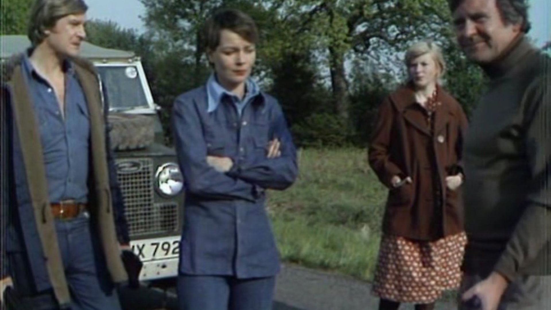 Caroline Burt, Ian McCulloch, Glyn Owen, and Carolyn Seymour in Survivors (1975) - Credit: Archant