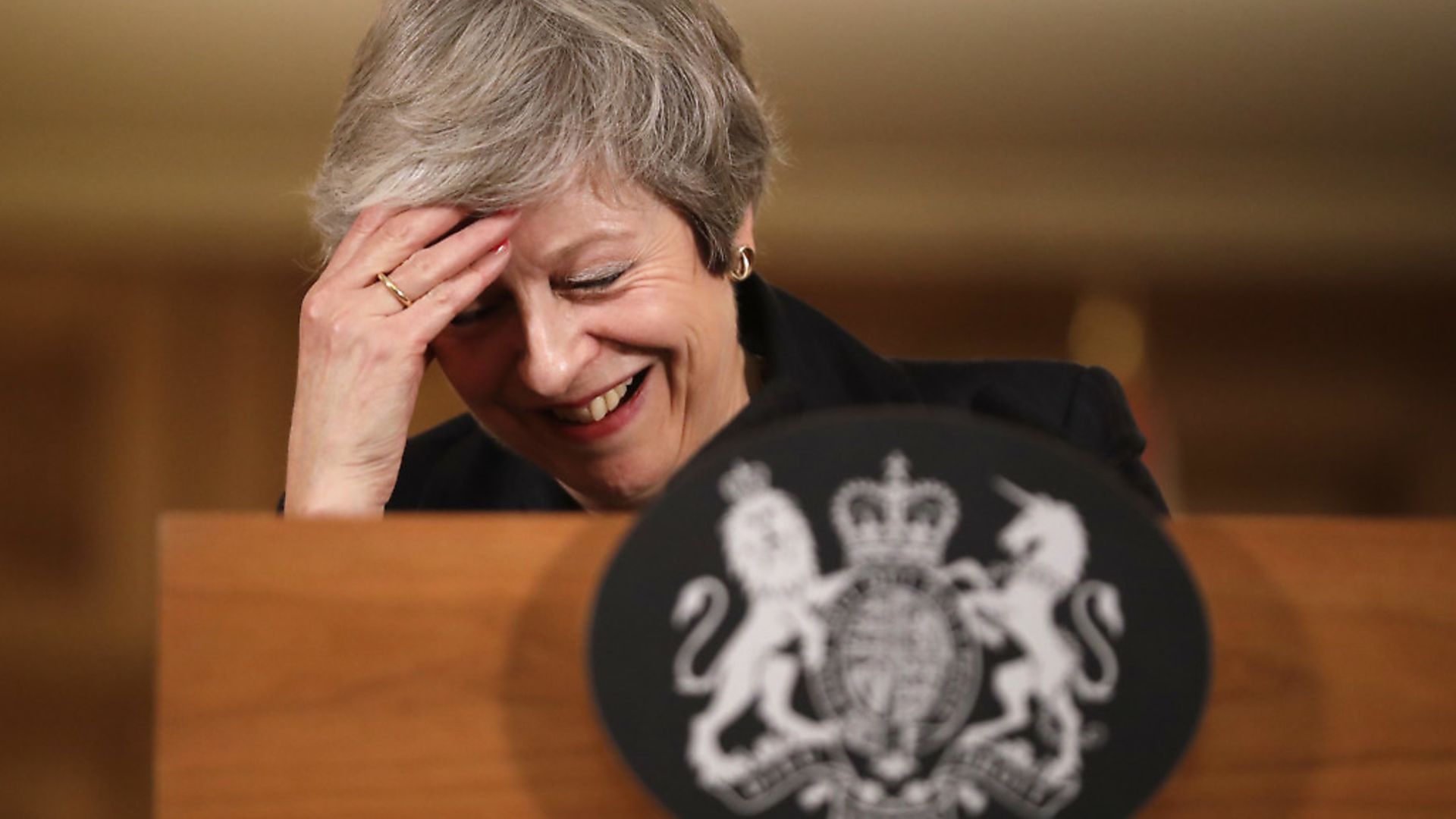 Prime Minister Theresa May reacts during a press conference at 10 Downing Street. Photograph: Matt Dunham. - Credit: PA Wire/PA Images