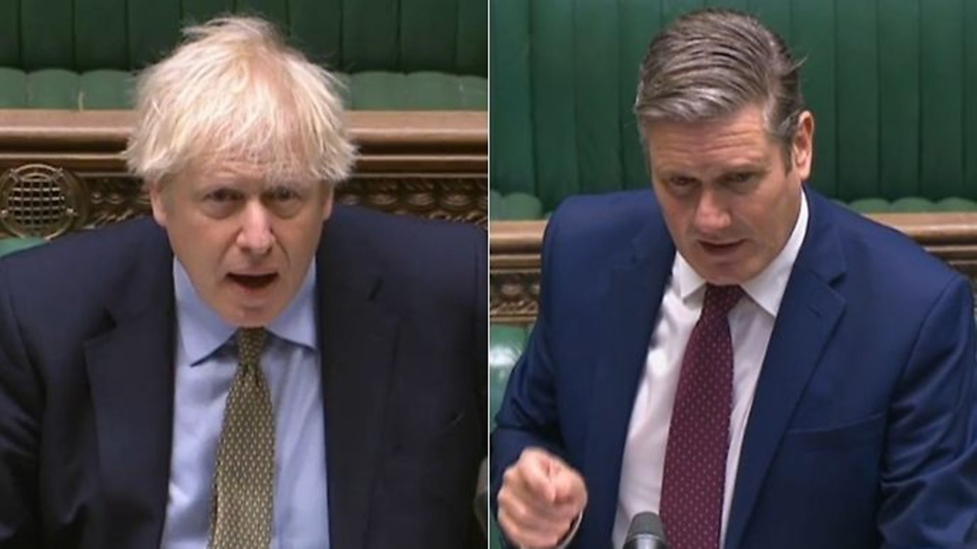 Boris Johnson (L) and opposition leader Sir Keir Starmer in the House of Commons - Credit: Parliamentlive.tv