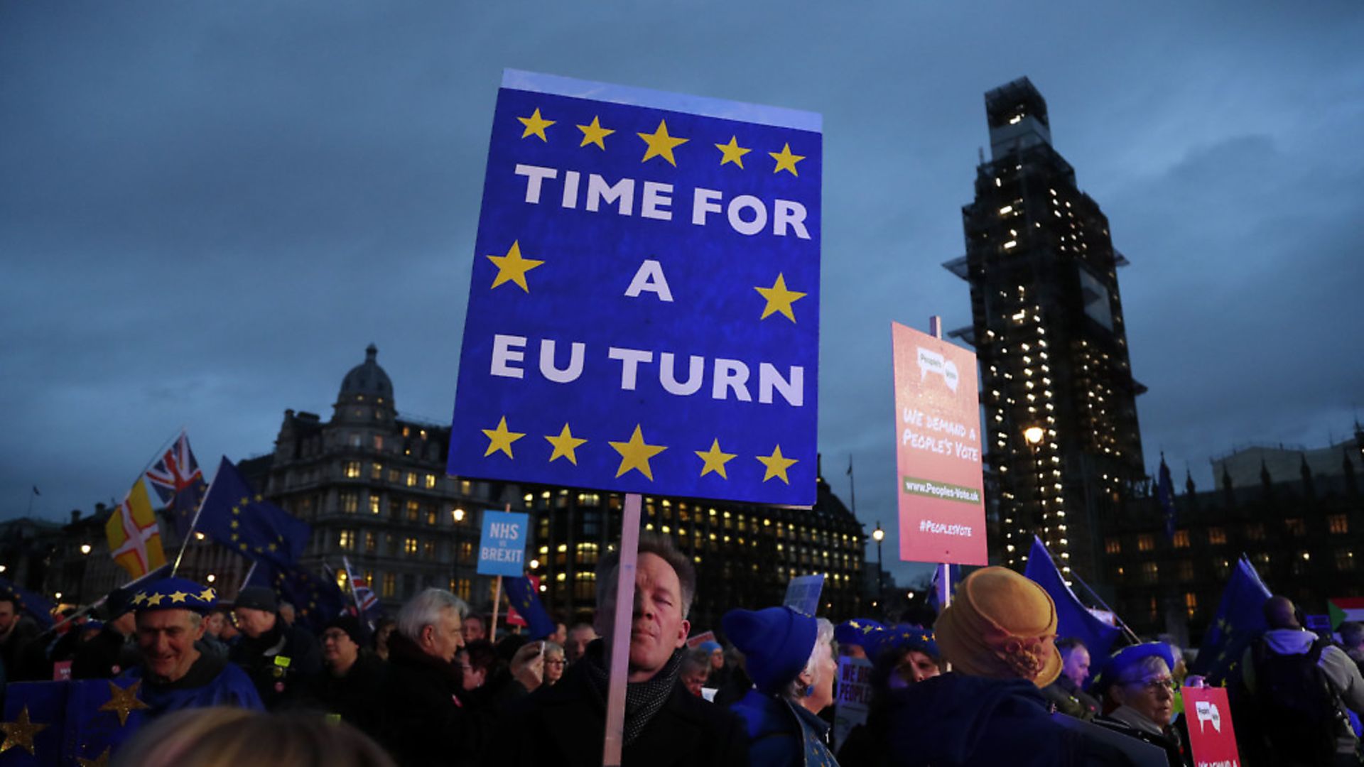 Anti-Brexit campaigners outside the Houses of Parliament. Photograph: PA Wire. - Credit: AP