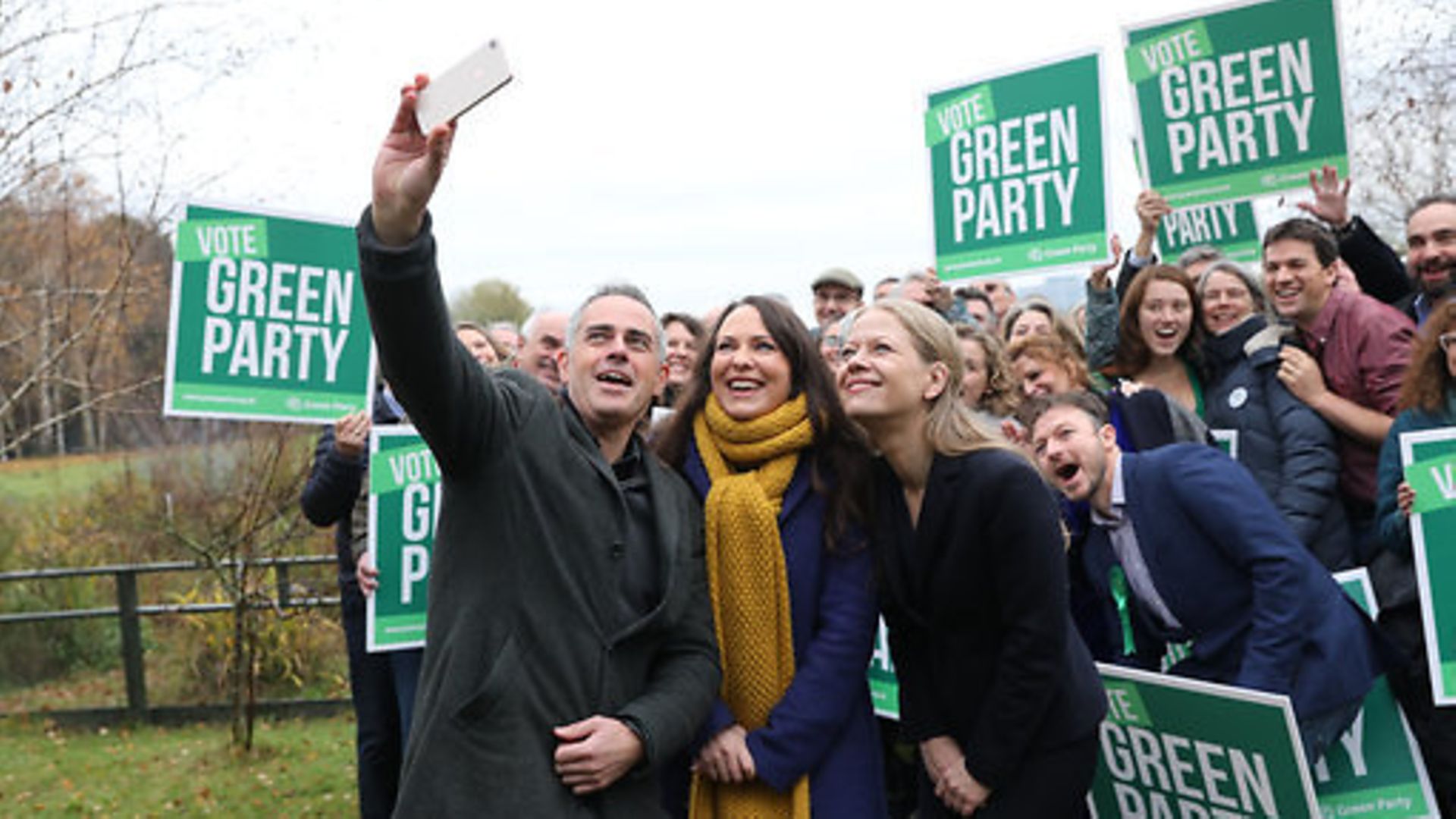 (left to right) Green Party Co-Leader Jonathan Bartley, Deputy leader Amelia Womack and Co-Leader Sian Berry - Credit: PA