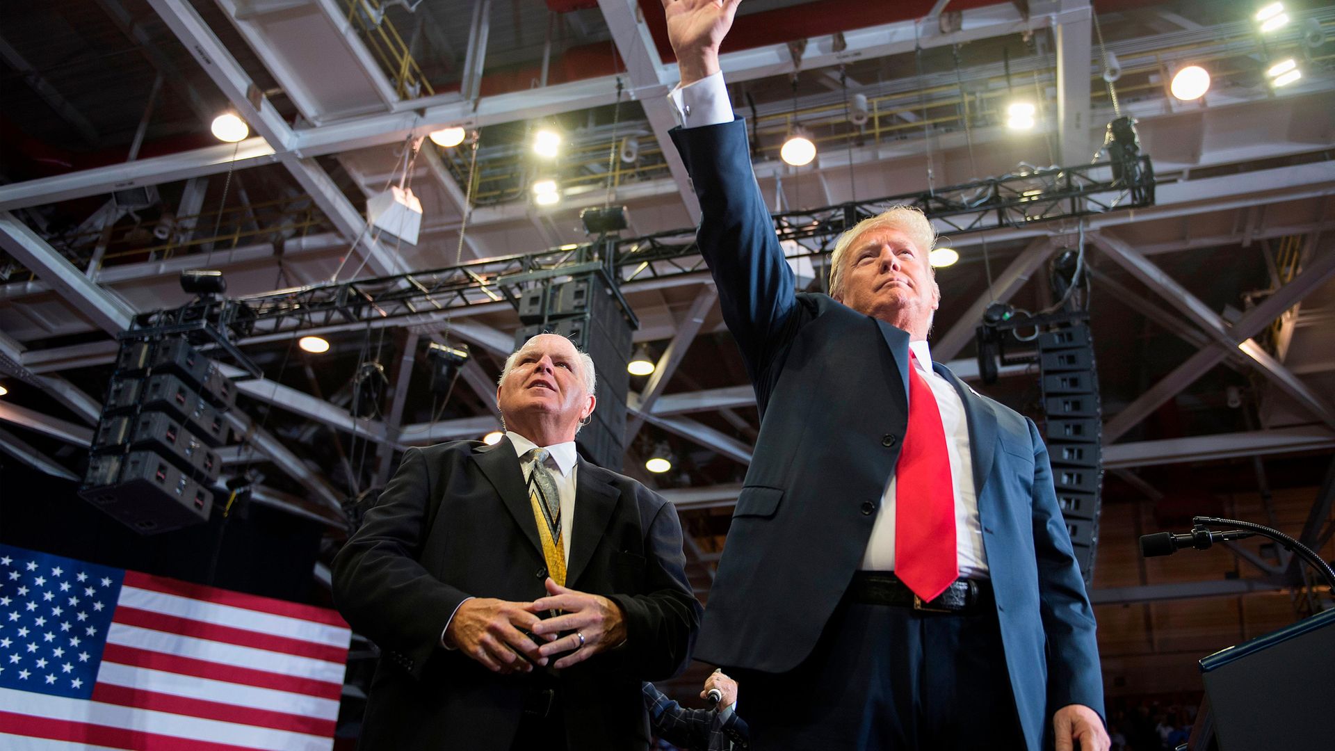 Donald Trump and radio talk show host Rush Limbaugh at a Make America Great Again rally in Cape Girardeau, Missouri in 2018 - Credit: AFP via Getty Images