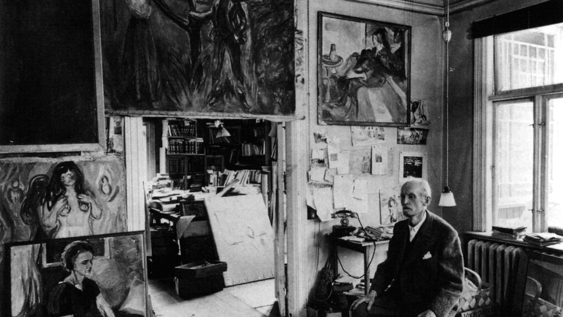 Edvard Munch in his studio with canvas. - Credit: Getty Images