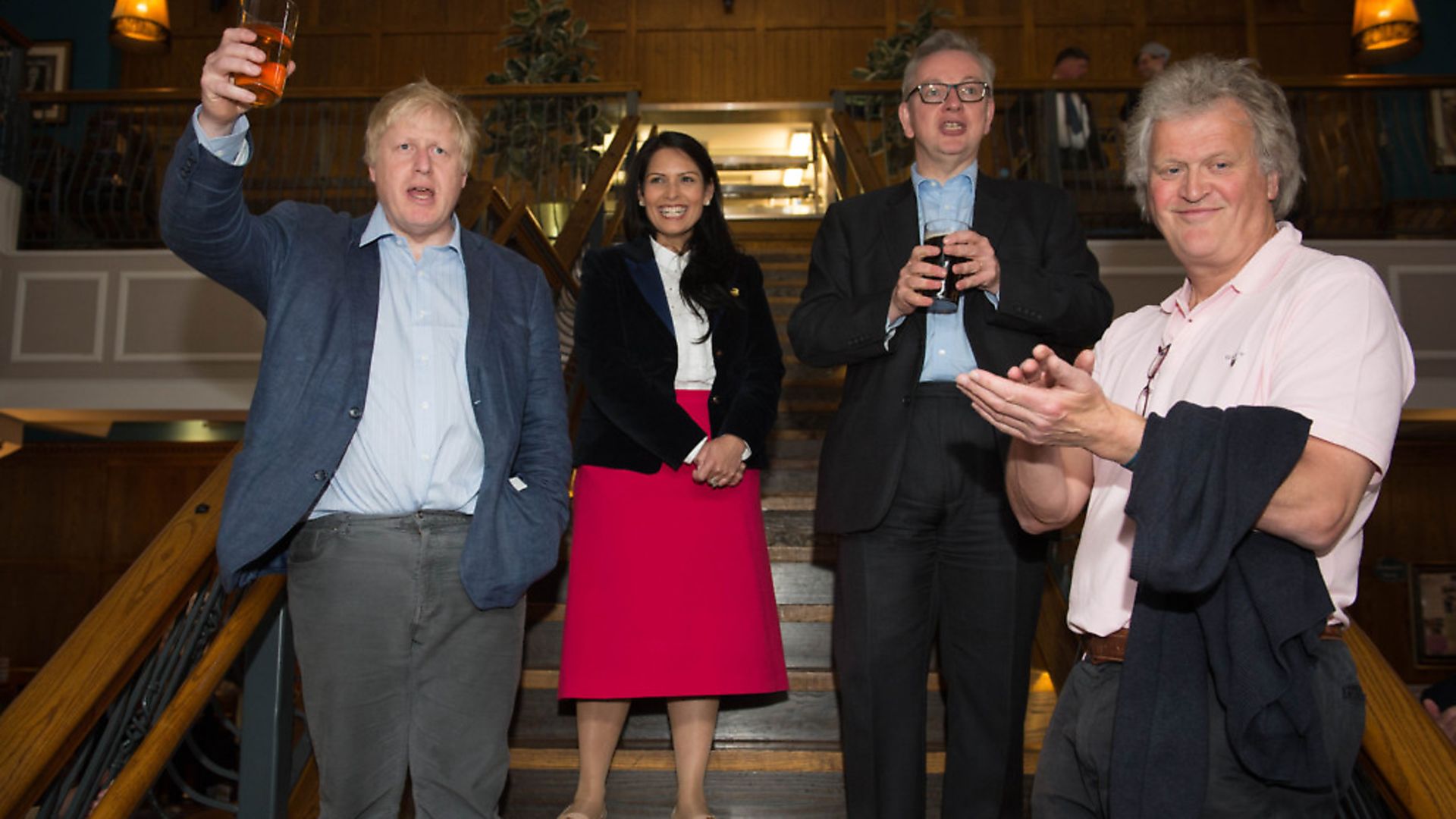 JD Weatherspoon boss with Brexiteers Boris Johnson, Priti Patel and Michael Gove. Photograph: Stefan Rousseau/PA. - Credit: PA Archive/PA Images