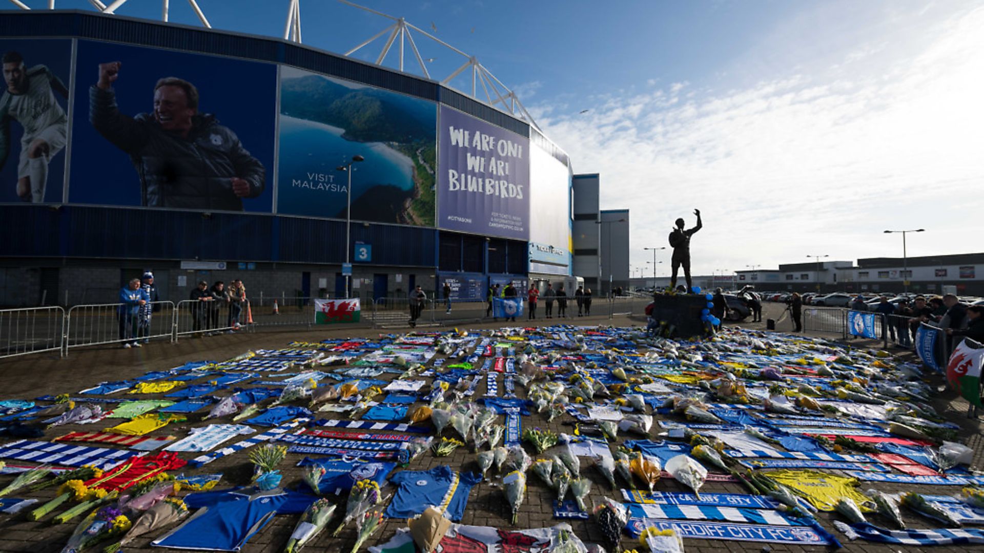 Tributes left to Emiliano Sala at the Cardiff Stadium. Photo: Getty Images - Credit: Getty Images