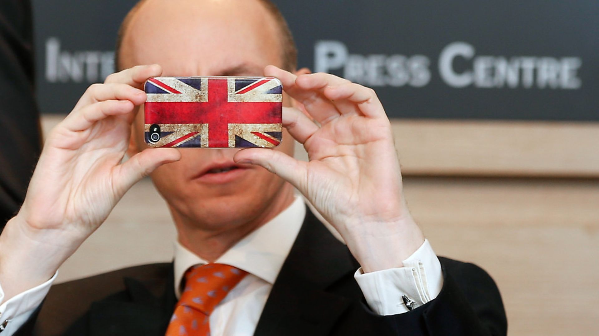 Brexiteer Daniel Hannan on his smartphone in Brussels. Photograph: Bruno Fahy/PA. - Credit: PA Images