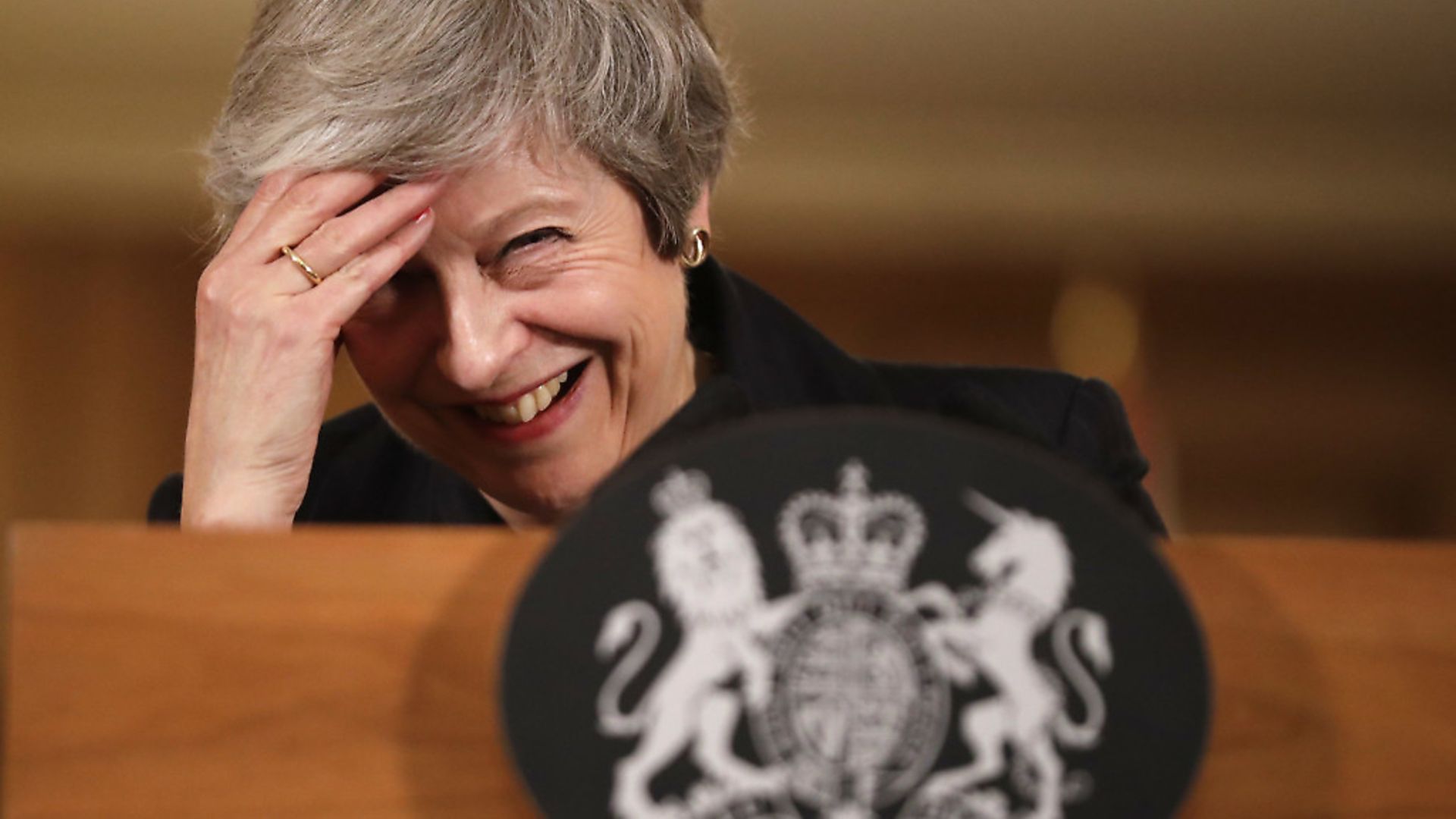 Prime Minister Theresa May reacts during a press conference at 10 Downing Street. Photograph: Matt Dunham/PA. - Credit: PA Wire/PA Images