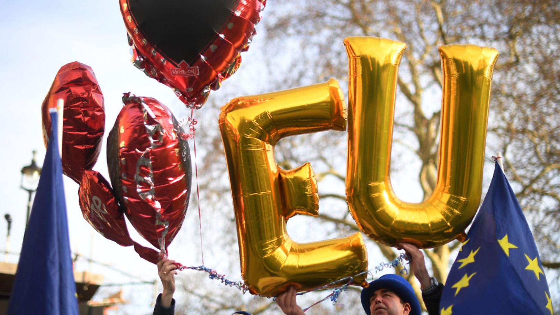 Pro-EU campaigners outside the House of Commons in Westminster. Photograph: Stefan Rousseau/PA Wire - Credit: PA