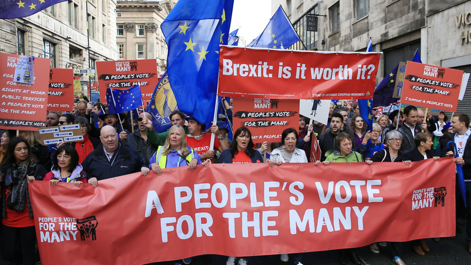 Labour members march for a People's Vote outside the party's conference in Liverpool. Photograph: Peter Byrne/PA. - Credit: PA Wire/PA Images