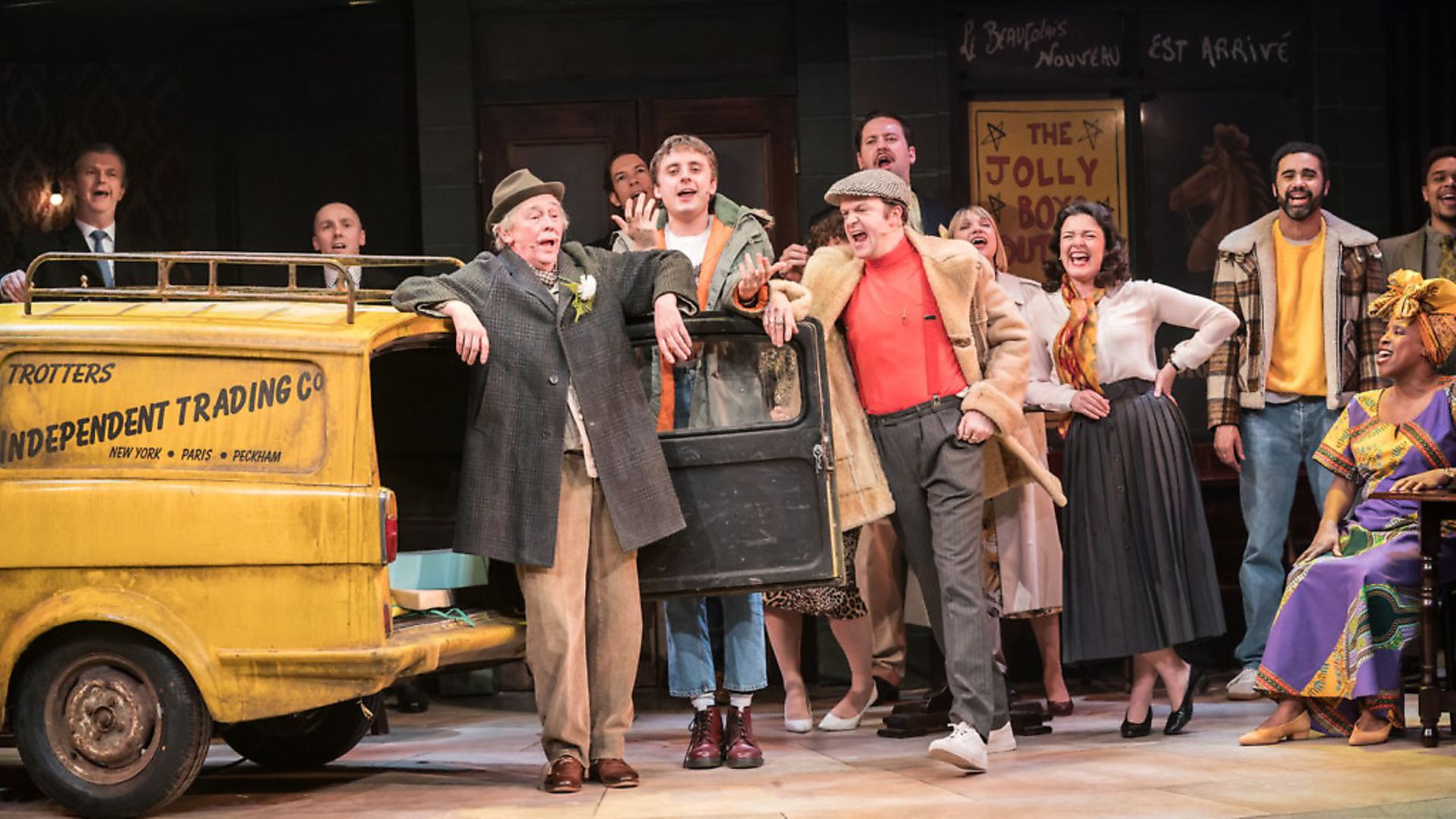 Paul Whitehouse as Grandad, with Tom Bennett as Del Boy and Ryan Hutton as Rodney in the musical adaptation of Only Fools and Horses. Photo: Michael Nicholson. - Credit: Archant