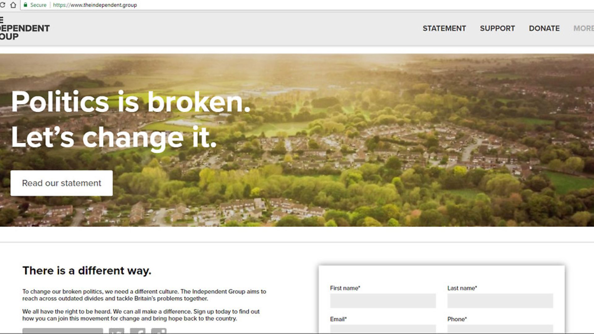 The website of The Independent Group, which has been formed by seven MPs who have all announced their resignation from the Labour party. Photograph: PA Wire. - Credit: PA