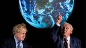 BBC presenter Sir David Attenborough with Boris Johnson. Photograph: Chris J Ratcliffe/PA Wire.
