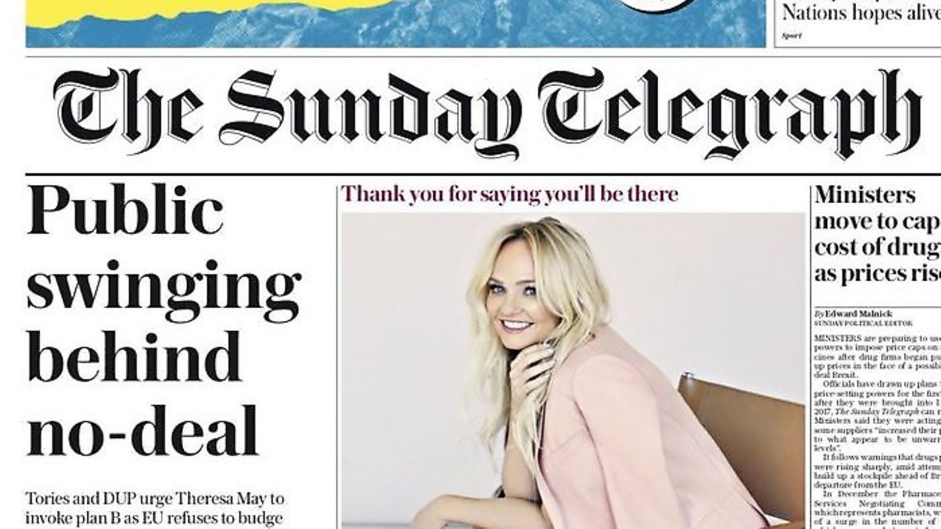 The Sunday Telegraph's front page. Photograph: Supplied. - Credit: Archant