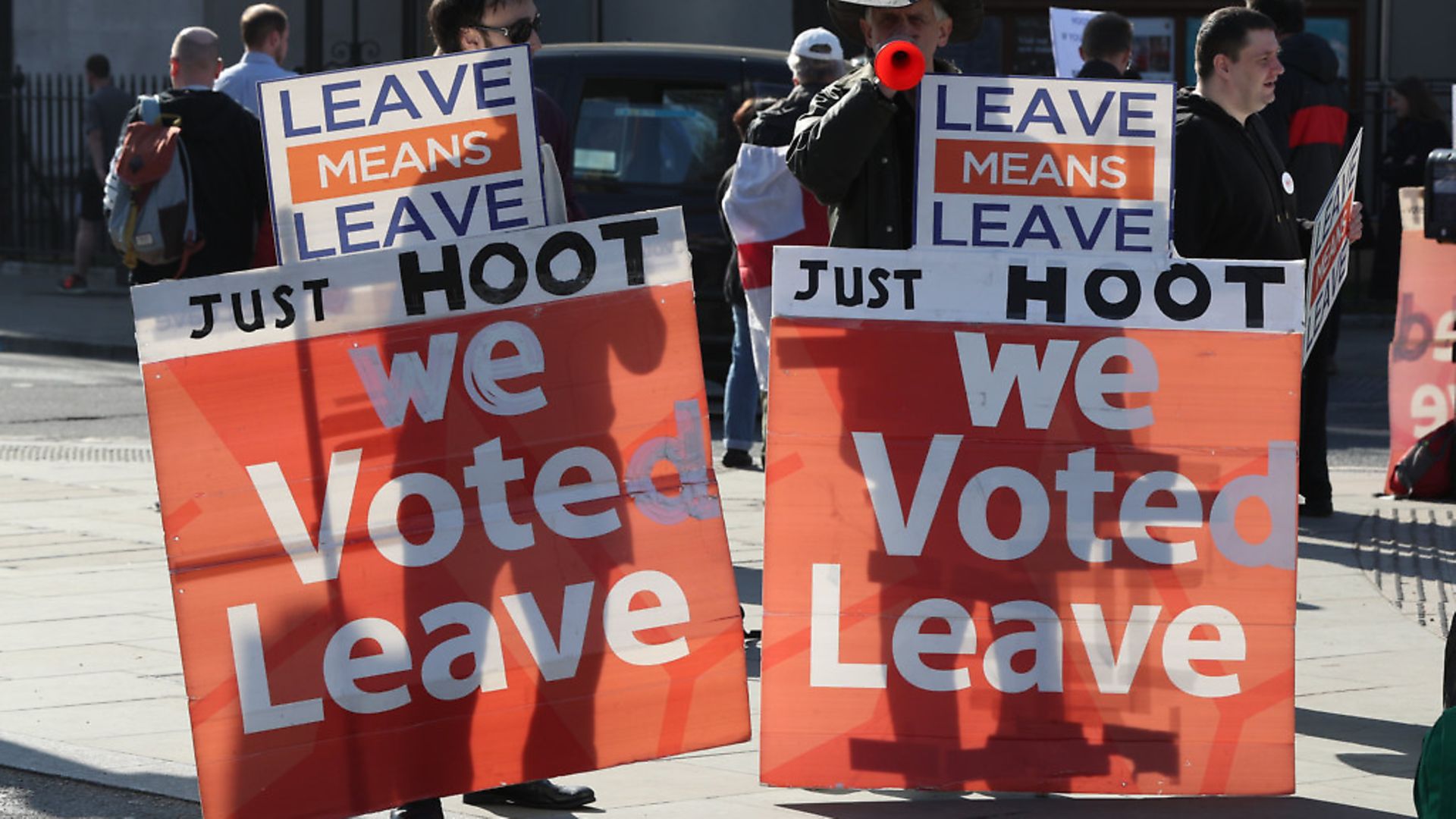 Pro-Brexit demonstrators in Parliament Square. Photograph: Jonathan Brady/PA. - Credit: PA Wire/PA Images