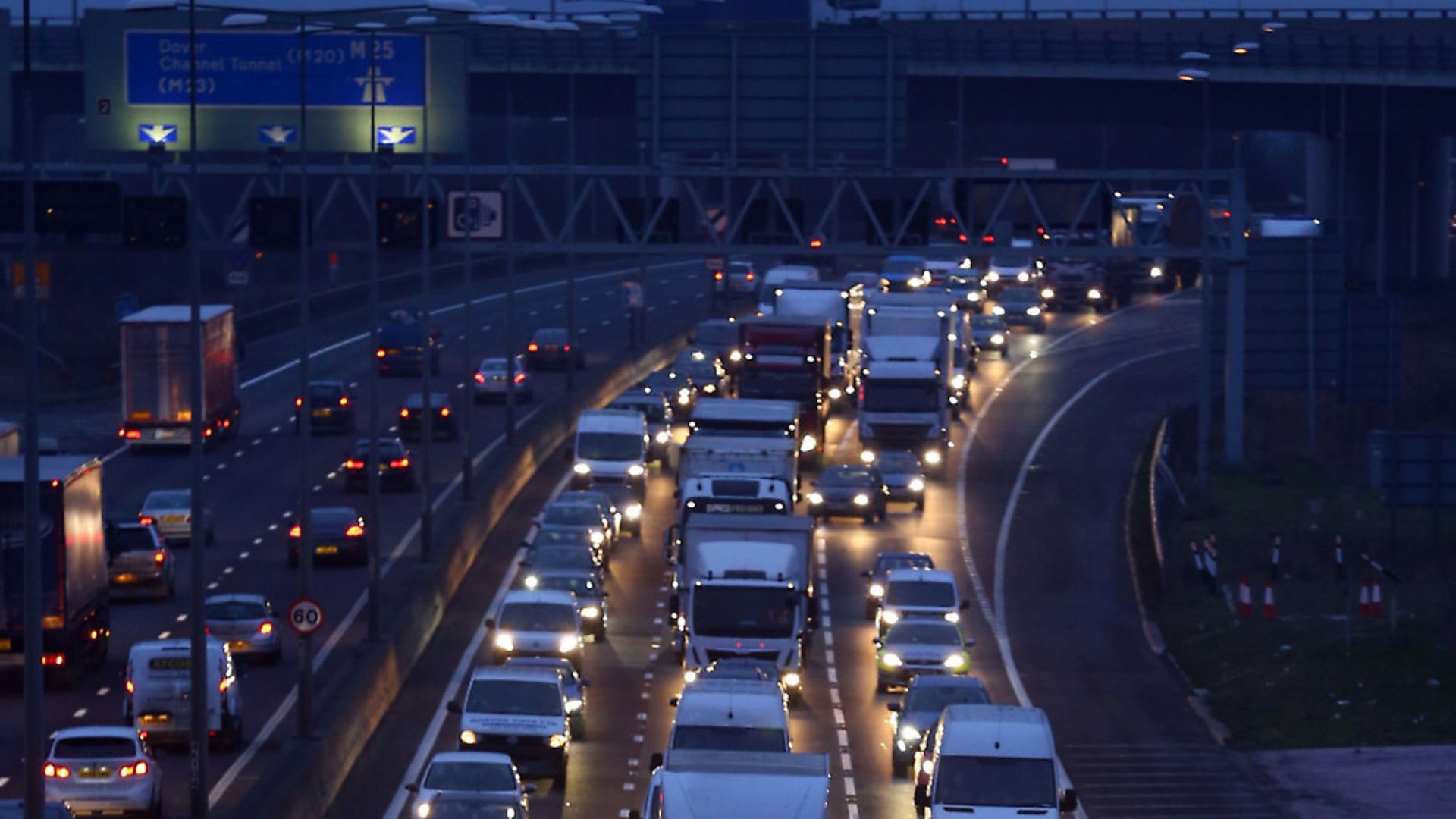 The M25 in Dartford, where Brexiteers had hopen to cause chaos by going slow. Photograph: Gareth Fuller/PA. - Credit: PA Wire/PA Images