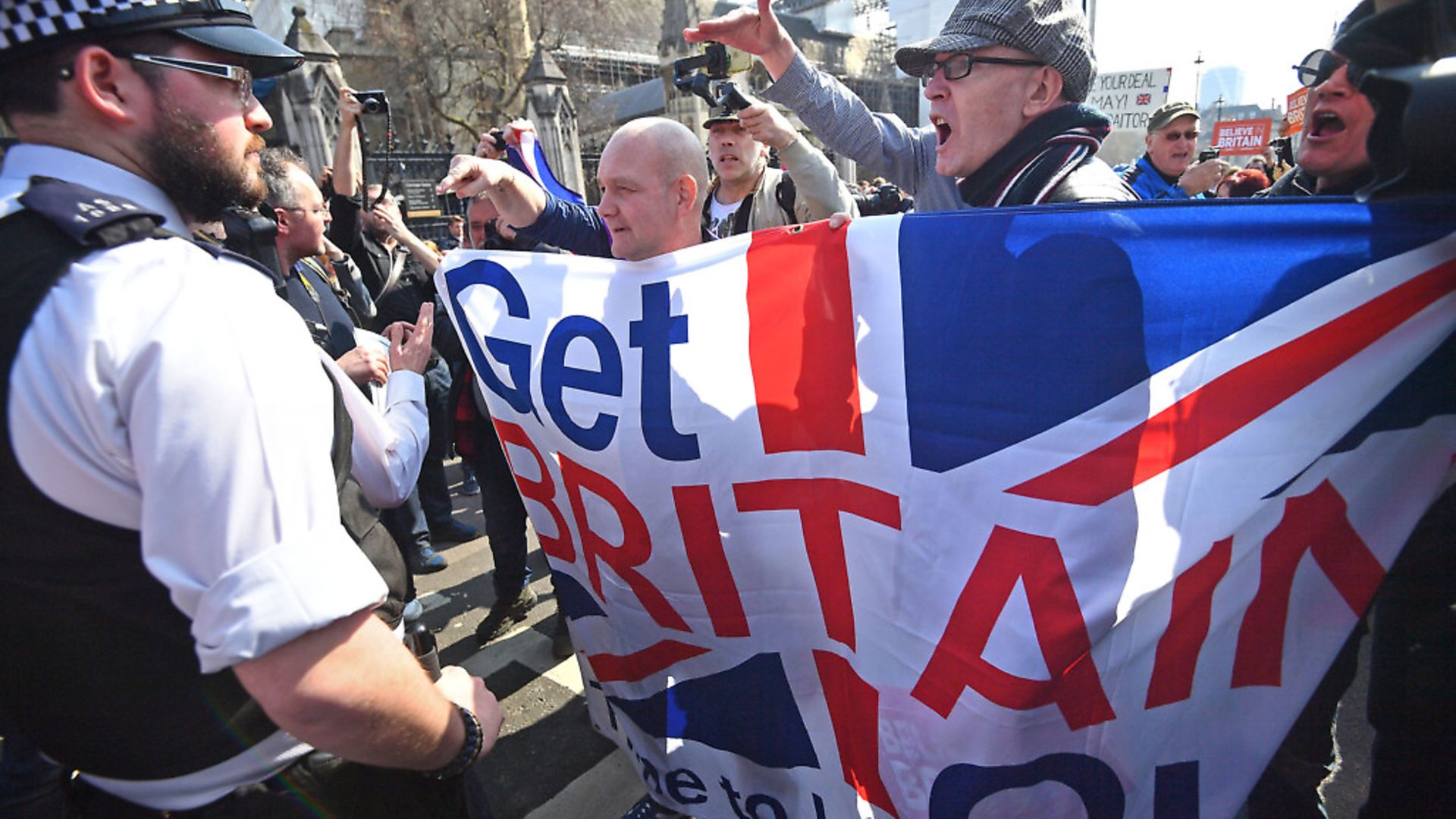 Pro-Brexit protesters outside Westminster. Photograph: Victoria Jones/PA Wire. - Credit: PA