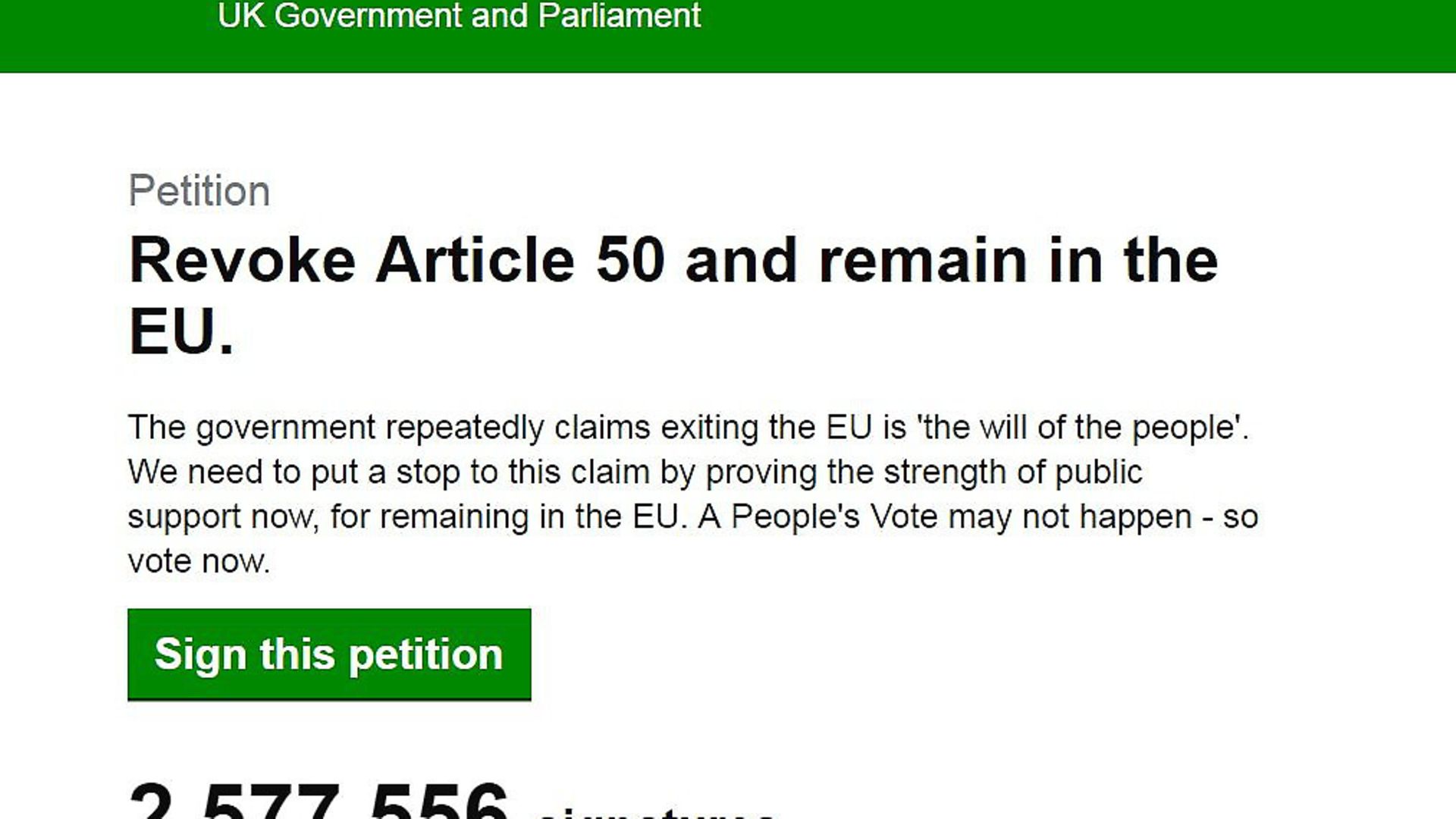 The petition to Revoke Article 50 from the government's petition website. Photograph: Supplied. - Credit: Archant