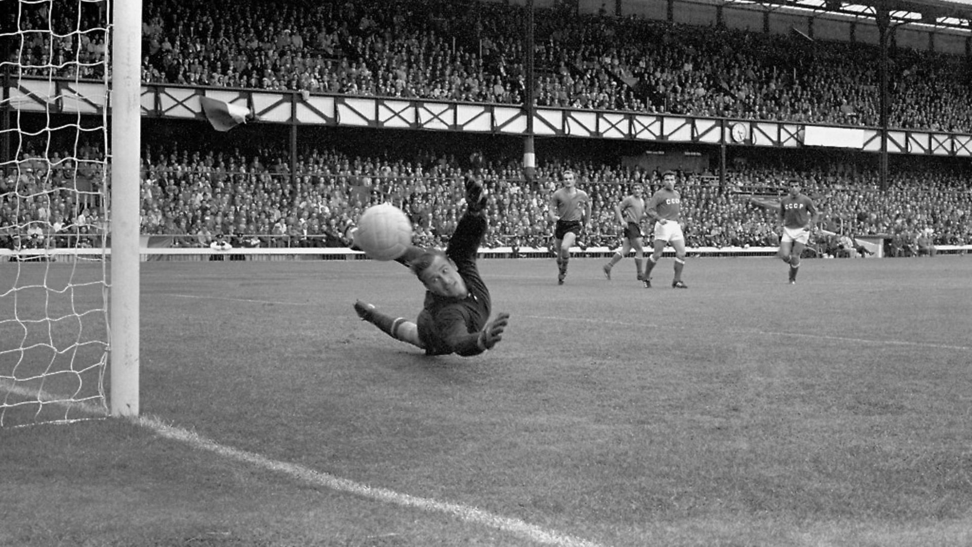 Russia's goalkeeper Lev Yashin makes a save from Italy's Sandro Mazzola, during their Group 4 1966 World Cup match at Roker Park, in Sunderland. - Credit: PA Archive/PA Images