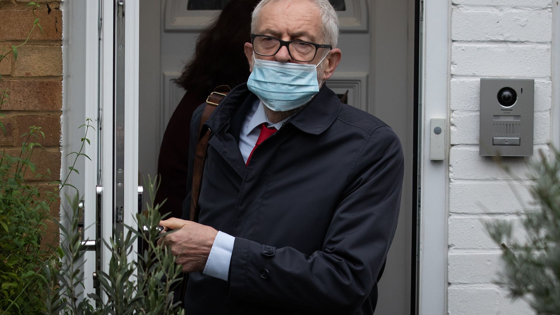 Former Labour leader Jeremy Corbyn leaves his house in North London ahead of the release of an anti-Semitism report by the Equality and Human Rights Commission (EHRC). - Credit: PA