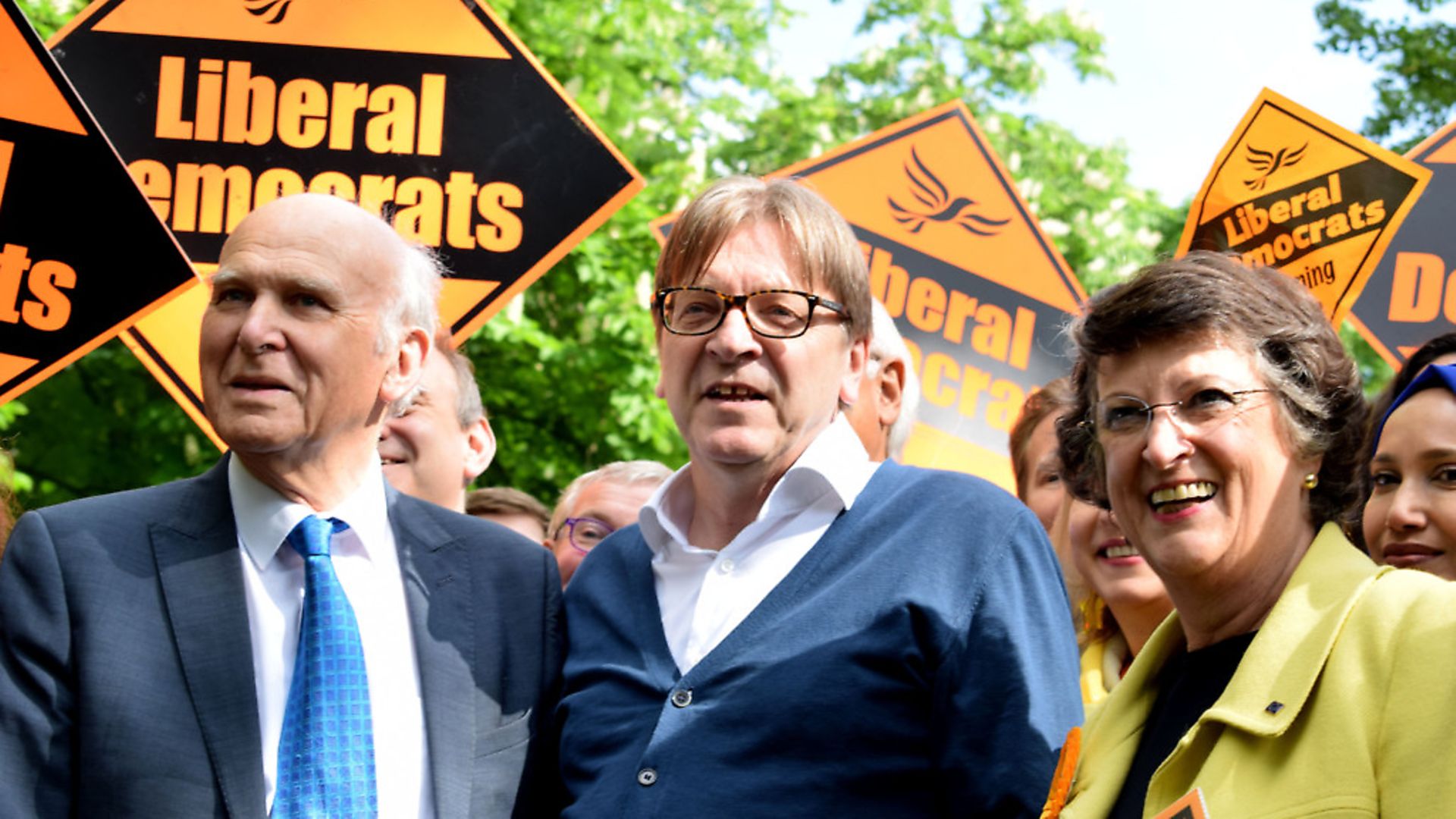Vince Cable MP, Guy Verhofstadt and Lib Dem MEP Catherine Bearder with Lib Dem European election candidates and supporters in Camden Square. Picture: Polly Hancock. - Credit: Archant