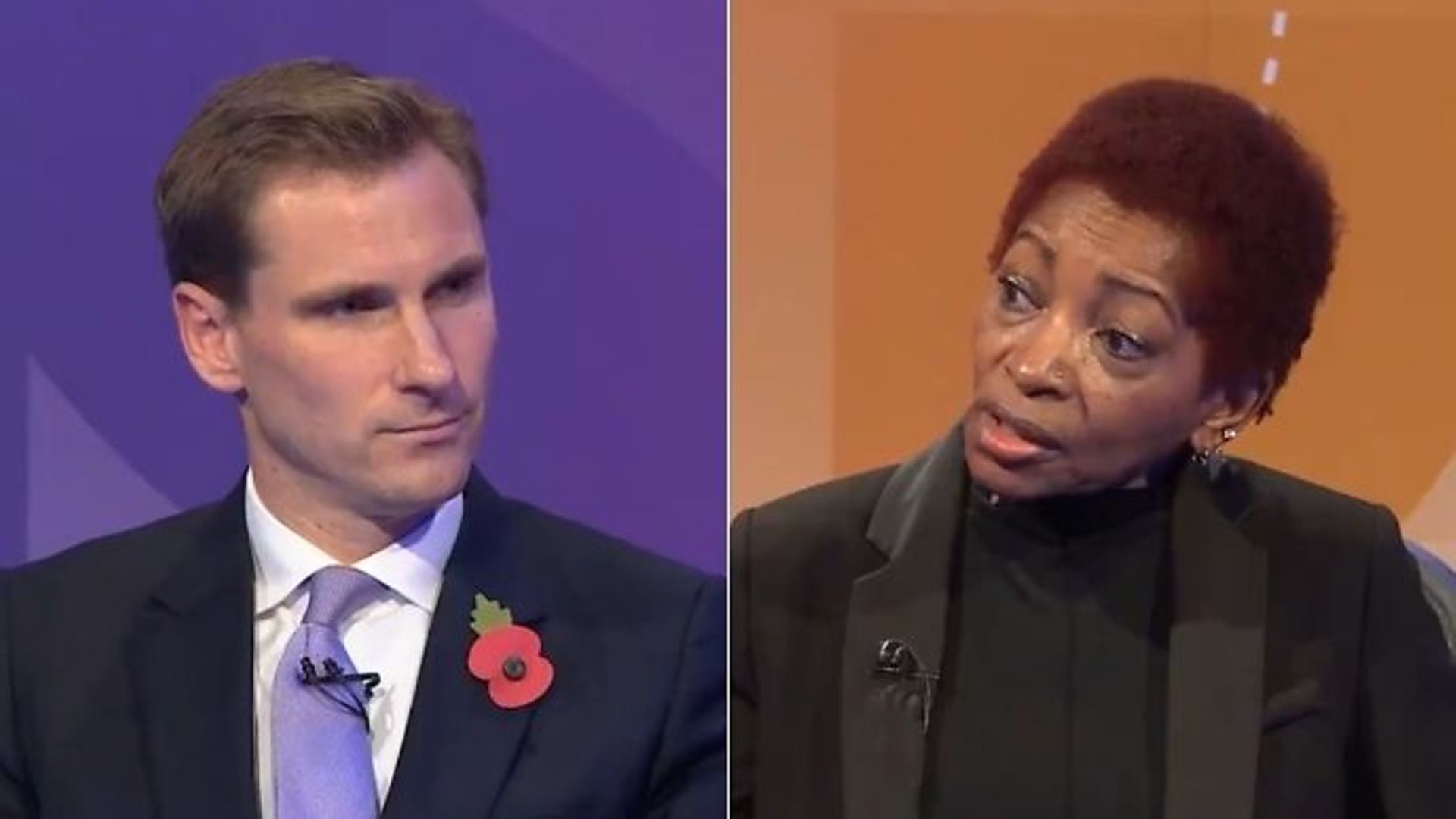 Justice minister Chris Philp (L) and columnist Bonnie Greer on Question Time - Credit: Twitter