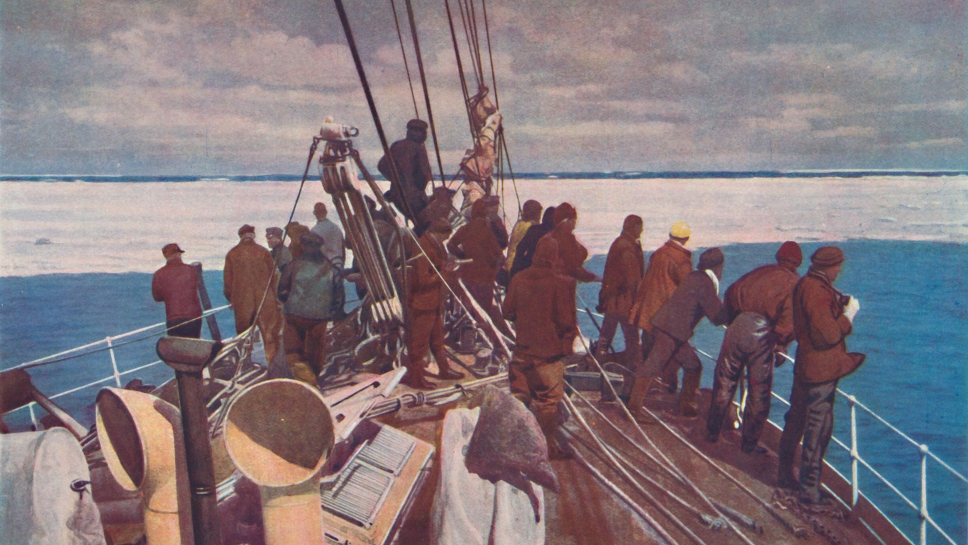 Prelude to Adventure. Captain Scott's ship, the Terra Nova, entering the pack ice of the South Polar regions', circa 1910. - Credit: Getty Images