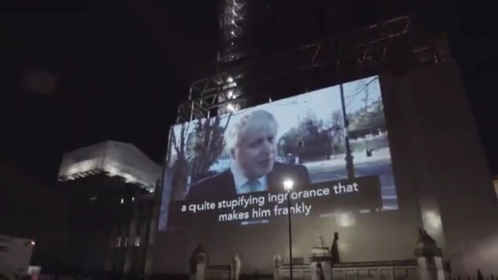 Comments from Boris Johnson about Donald Trump projected on to Elizabeth Tower. Photograph: Led By Donkeys. - Credit: Archant