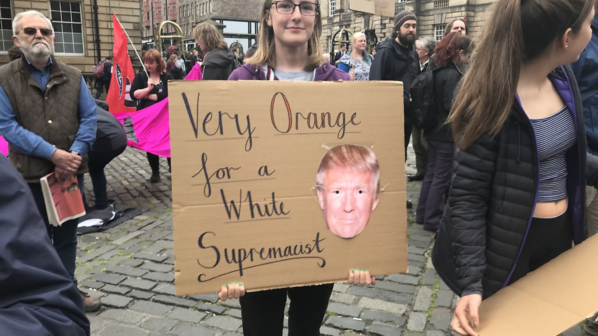 Protesters gather in Edinburgh on the second day of the state visit to the UK by US President Donald Trump. Photograph: Conor Riordan/PA Wire. - Credit: PA