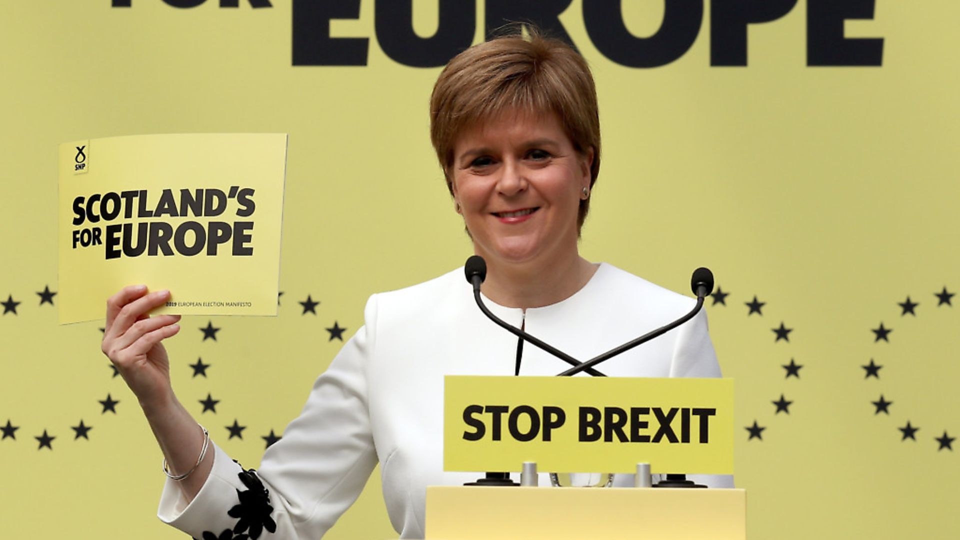 First Minister Nicola Sturgeon at the launch of the SNP's European manifesto in Glasgow. Photograph: Andrew Milligan/PA. - Credit: PA Wire/PA Images