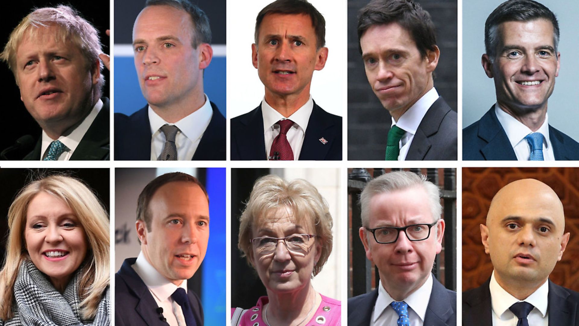 The initial contenders in the Conservative leadership race (top row, left to right) former Foreign Secretary Boris Johnson, former Brexit Secretary Dominic Raab, Foreign Secretary Jeremy Hunt, International Development Secretary Rory Stewart and former Conservative chief whip Mark Harper, (bottom row, left to right) former Work and Pensions Secretary Esther McVey, Health Secretary Matt Hancock, former House of Commons Leader Andrea Leadsom, Environment Secretary Michael Gove, and Home Secretary Sajid Javid. (Photograph: PA Wire). - Credit: PA