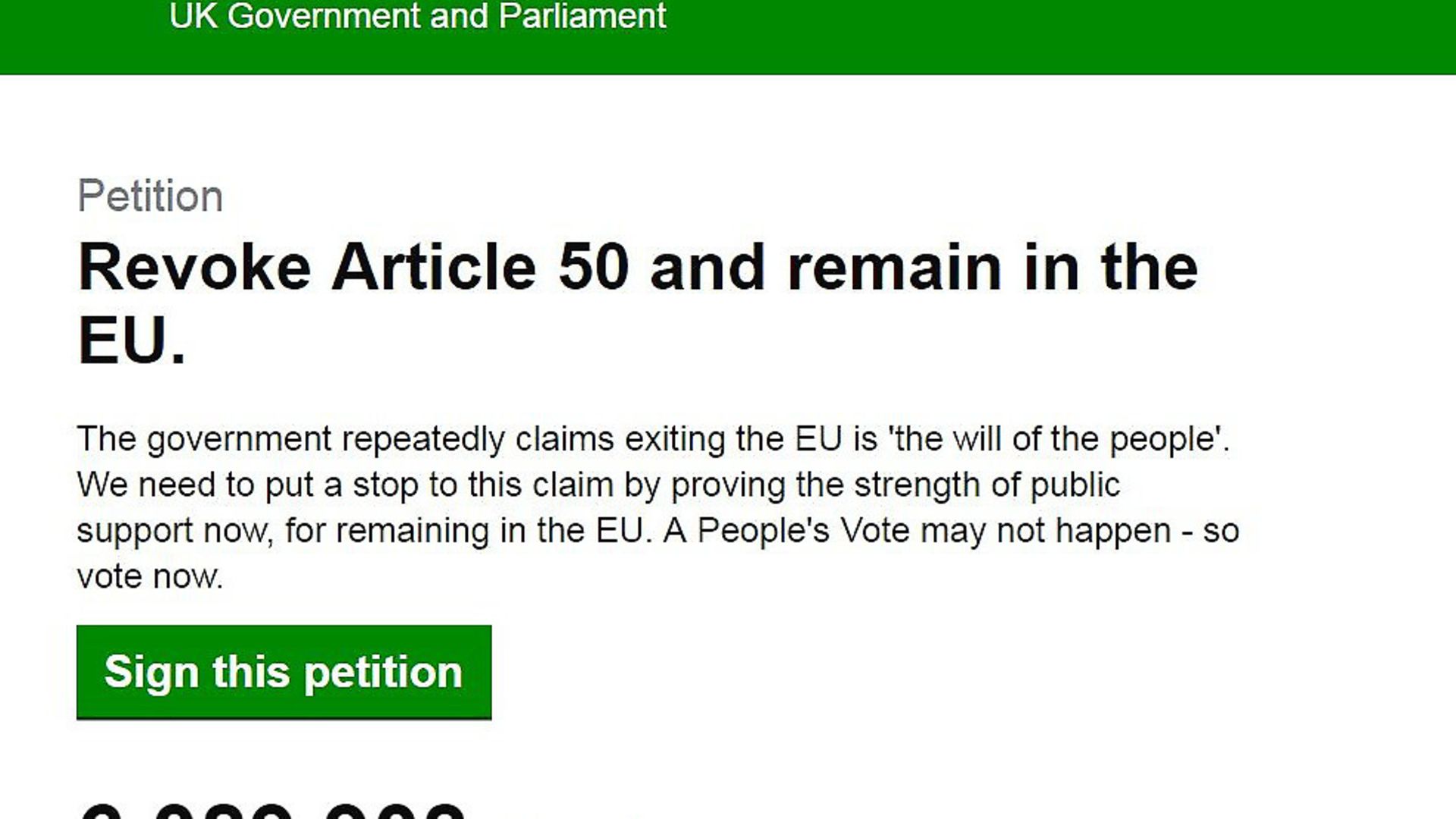 The revoke Article 50 petition on the e-petition website. - Credit: Archant