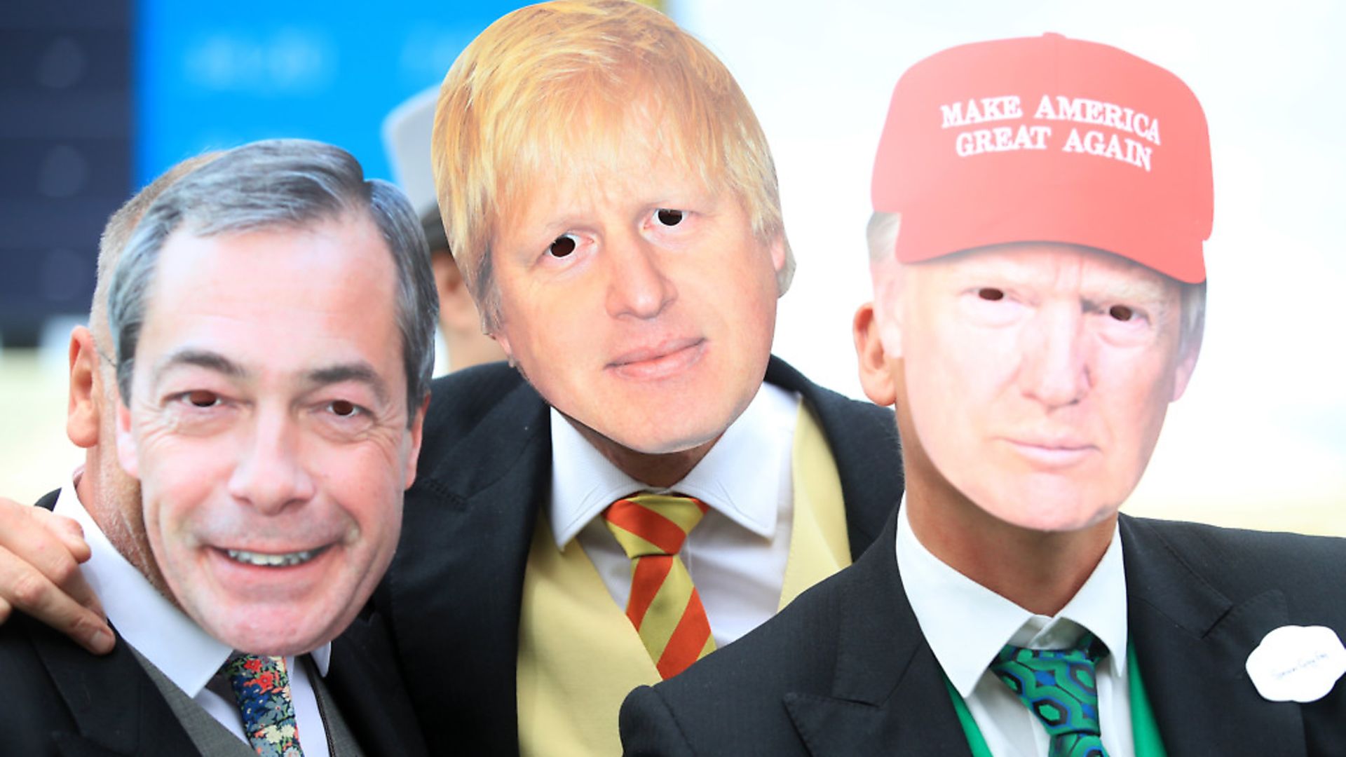 Masks of politicians including Nigel Farage, Boris Johnson and Donald Trump. Photograph: Adam Davy/PA. - Credit: PA Wire/PA Images