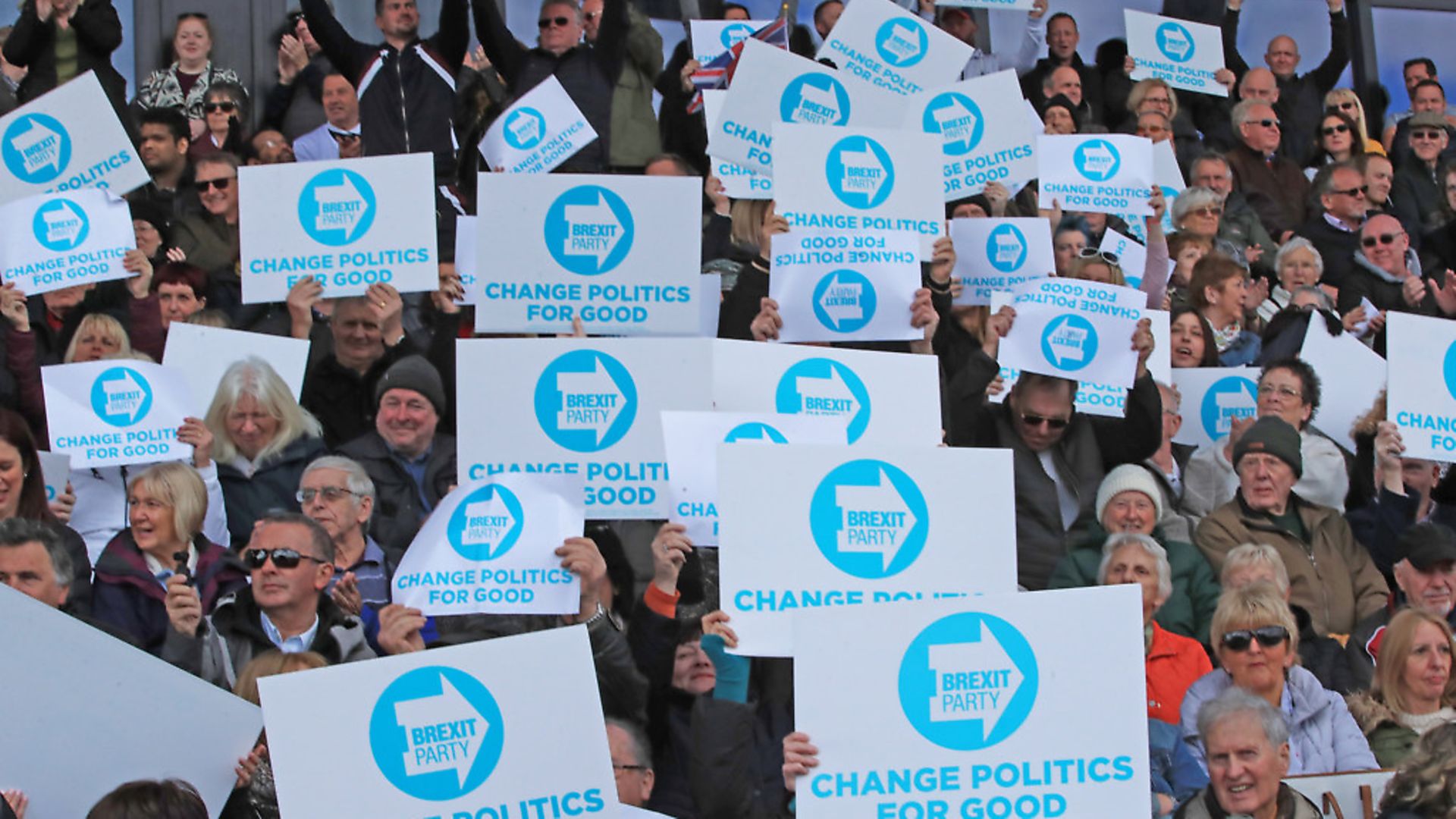 Supporters at a Brexit Party rally. Photograph: Peter Byrne/PA. - Credit: PA Wire/PA Images