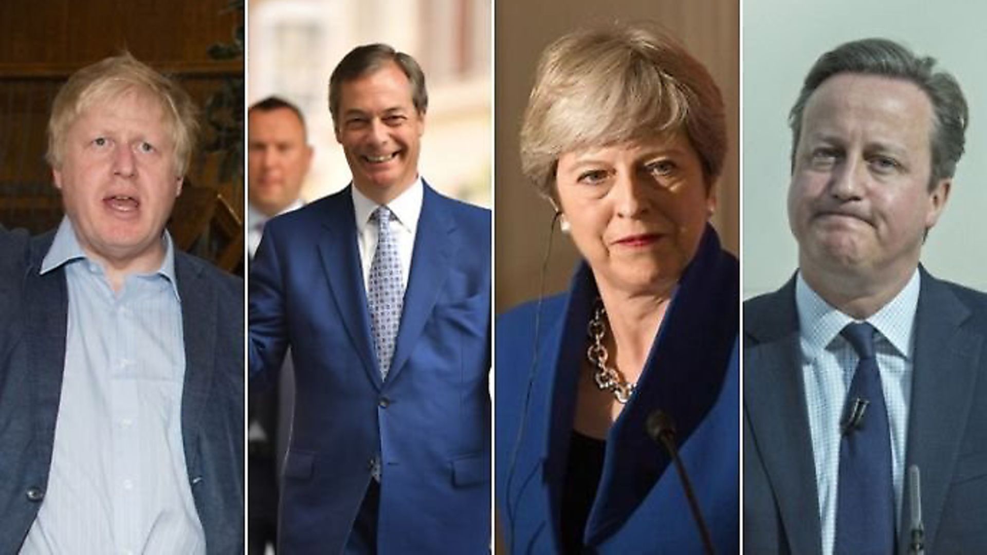 Boris Johnson, Nigel Farage, Theresa May and David Cameron. Photograph: The New European. - Credit: Archant