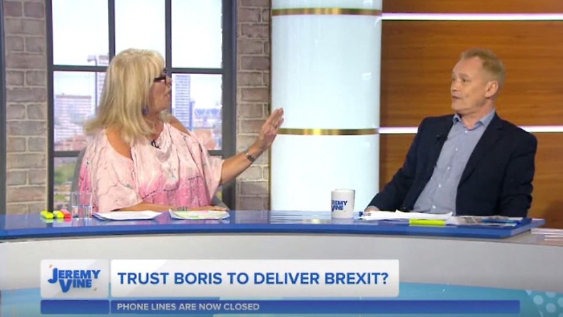 Terry Christian and Carole Malone on Jeremy Vine's Channel 5 programme. Photograph; Channel 5. - Credit: Archant