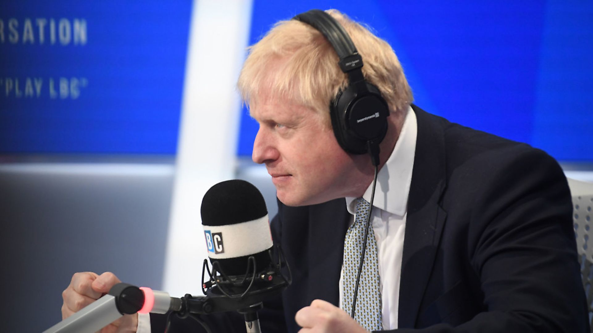 Conservative party leadership candidate Boris Johnson taking part in a radio interview with Nick Ferrari at LBC. Photograph: PA Wire. - Credit: PA