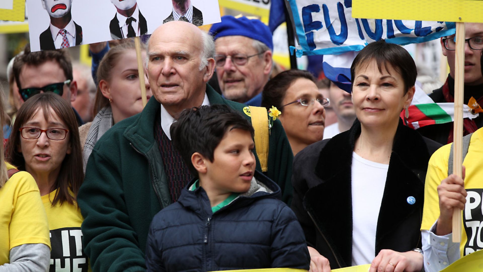 Leader of the Liberal Democrats Sir Vince Cable and Green Party MP Caroline Lucas joins with campaigners as they take part in the People's Vote March. Photograph: Yui Mok/PA. - Credit: PA Wire/PA Images