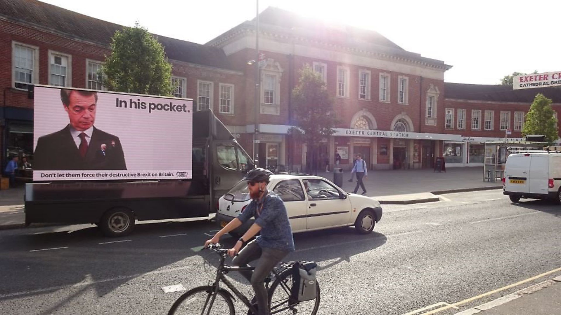 The latest billboard from the People's Vote campaign shows Nigel Farage with Boris Johnson in his pocket. Photograph: People's Vote. - Credit: Archant